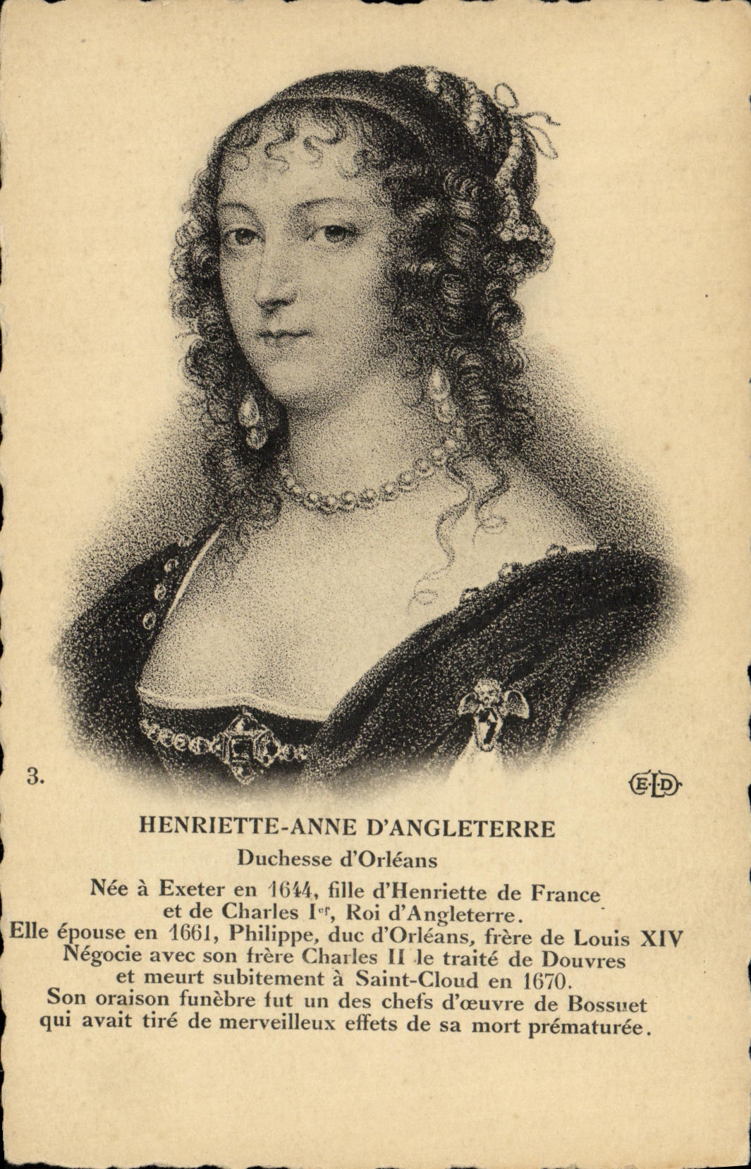 VINTAGE POSTCARD Henriette Anne Of England Duchess of Orleans