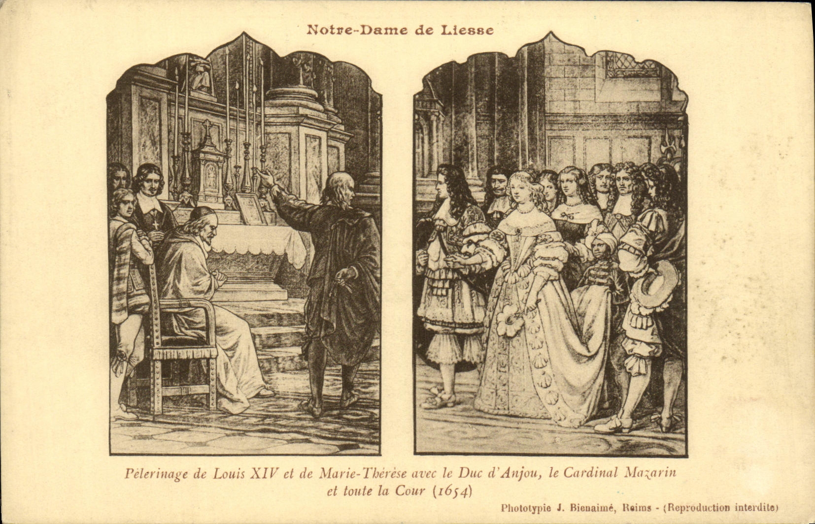 VINTAGE POSTCARD Pilgrimage Of Louis XIV And Marie Therese With the Duke of Anjou the Mazarin cardinal and all the Notre Dame court