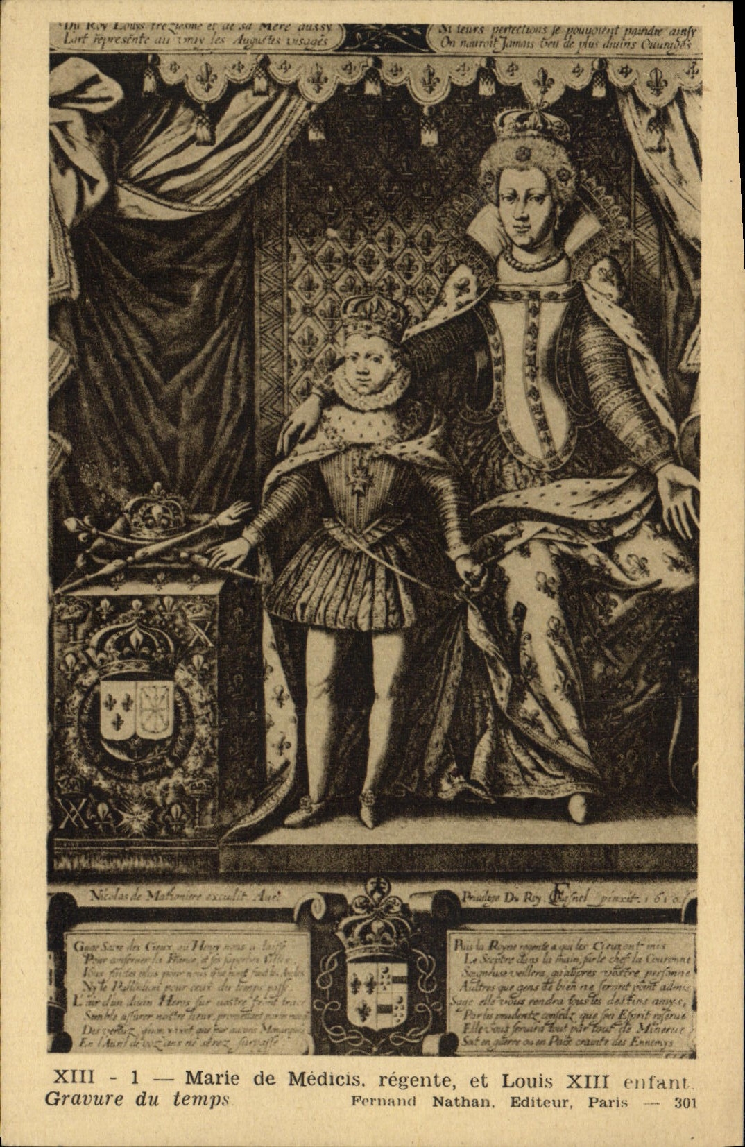 VINTAGE POSTCARD Marie de Medicis Regent and Louis XII child