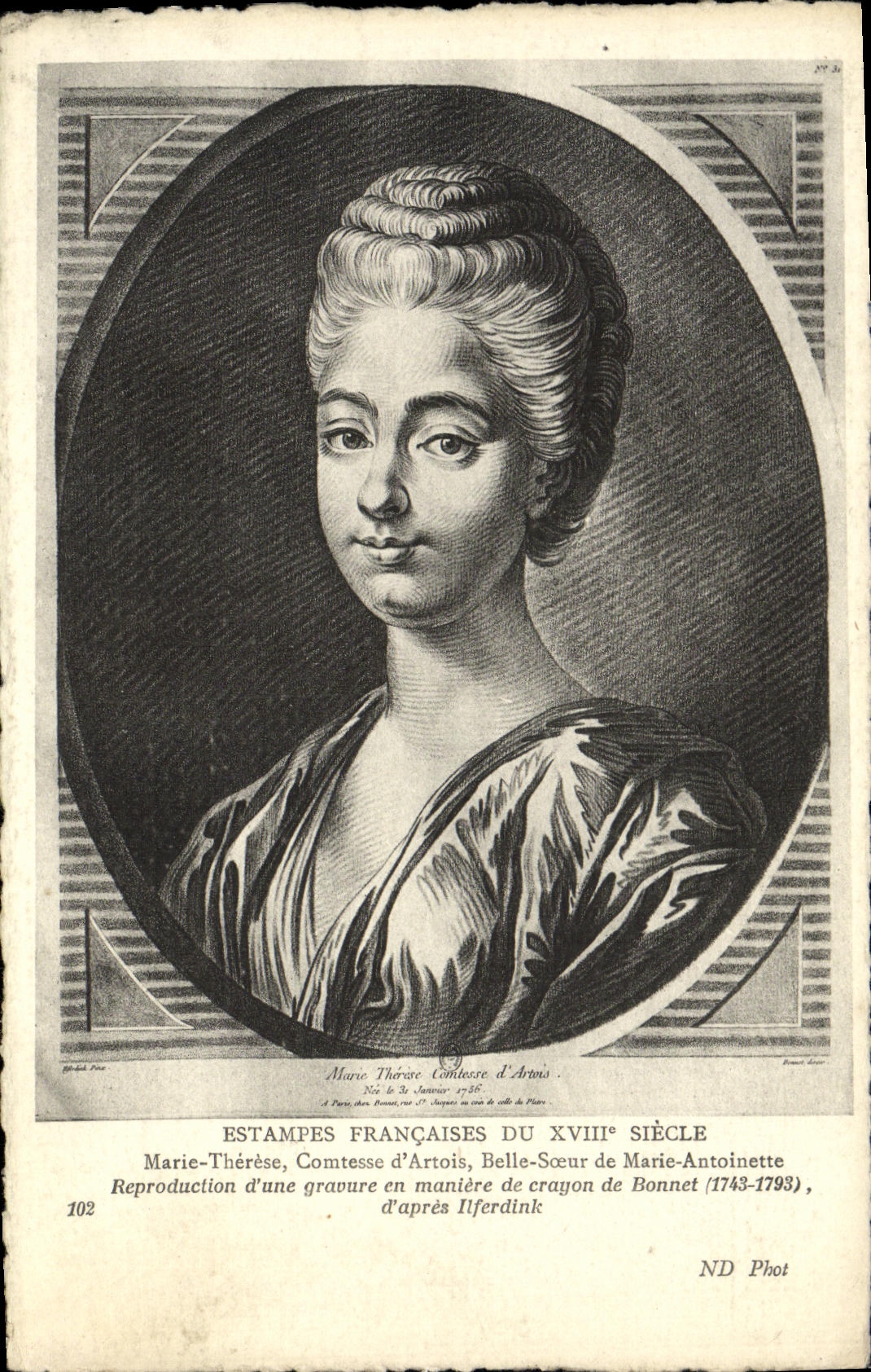 VINTAGE POSTCARD French Prints Of the Century Marie Therese Countess of Artois Beautiful sister of Marie Antoinette