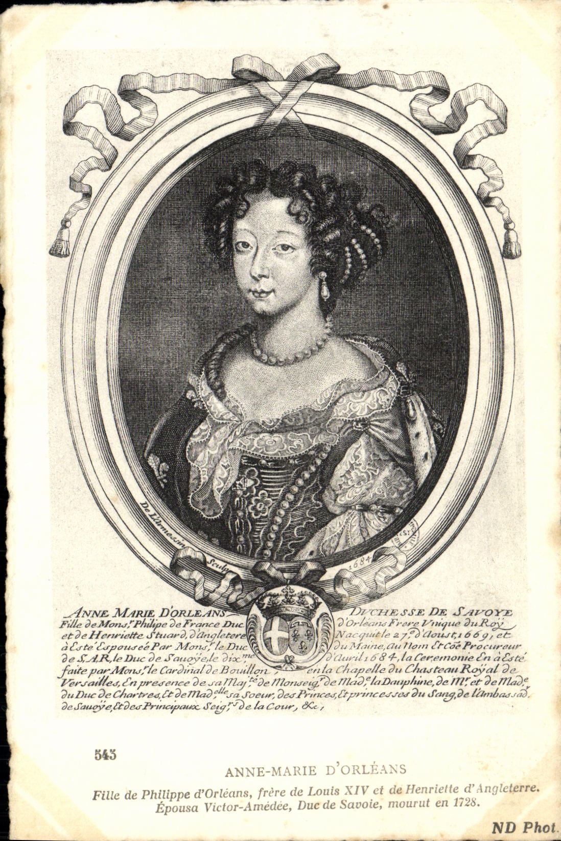 POSTAL Anne Marie de la VENDIMIA de la muchacha de Orleans de Felipe de Orleans