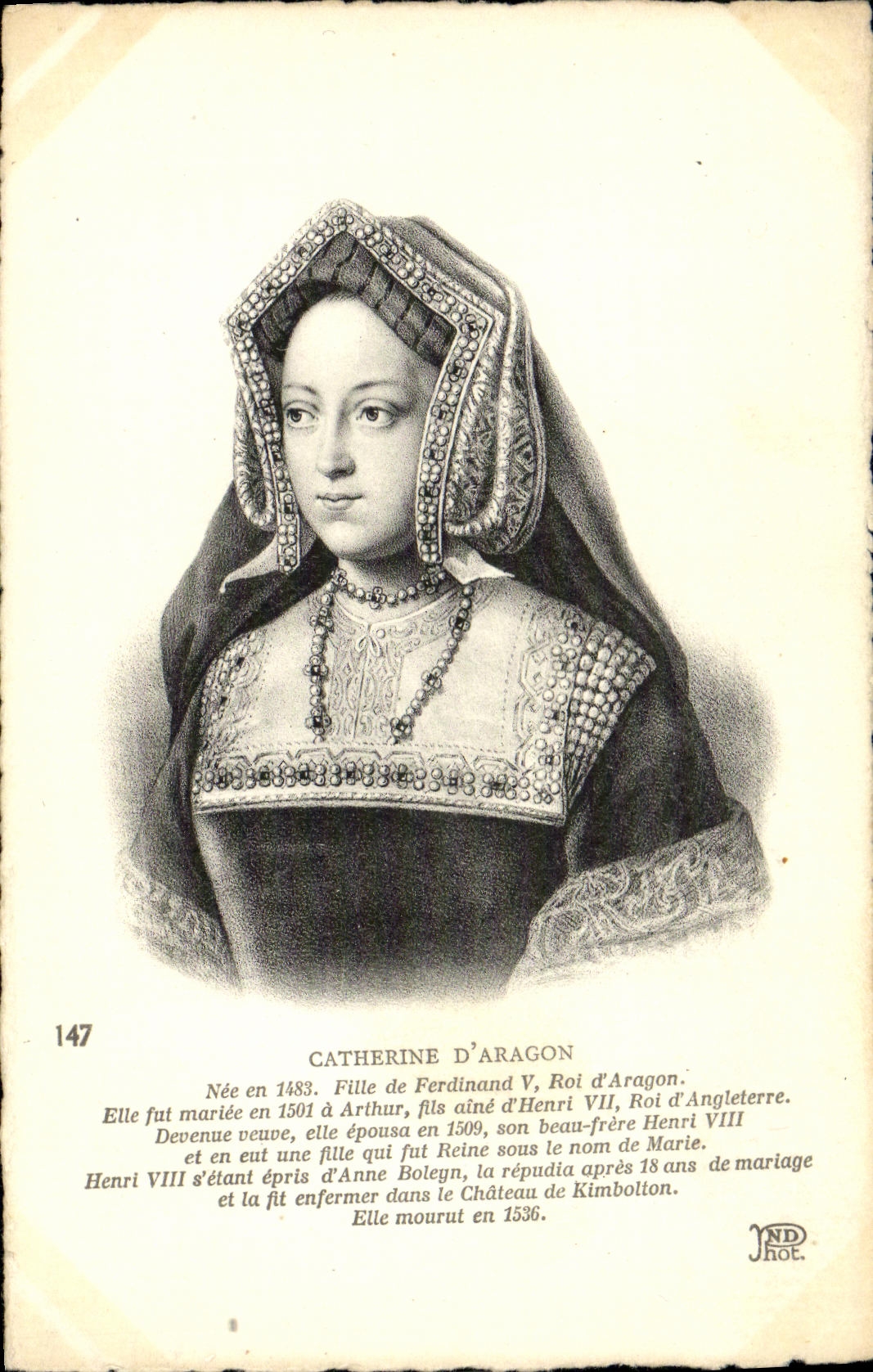 VINTAGE POSTCARD Catherine d' Aragon Girl of Ferdinand V