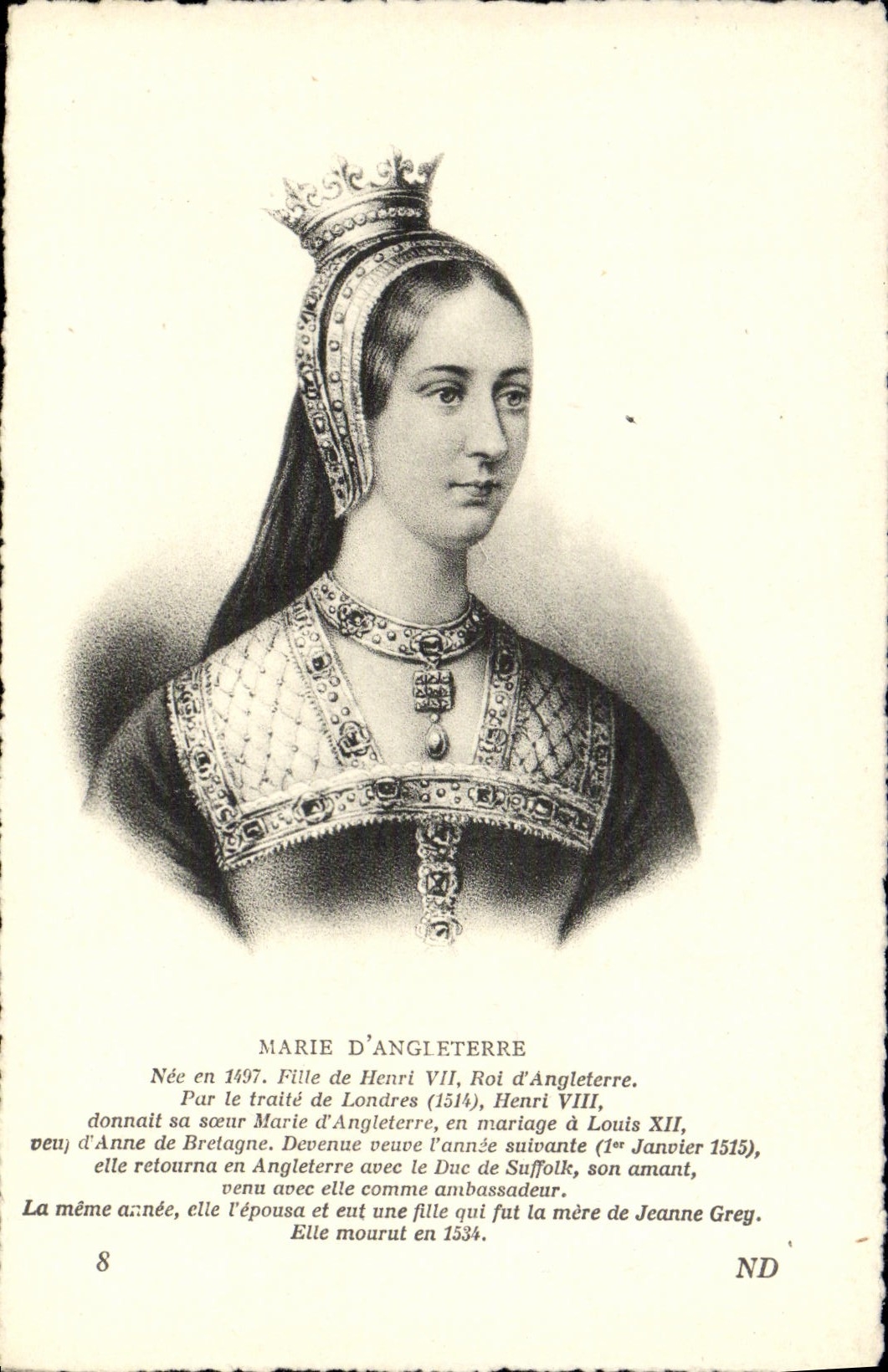 VINTAGE POSTCARD Marie of England Girl of Henri IV king d' Angleterre