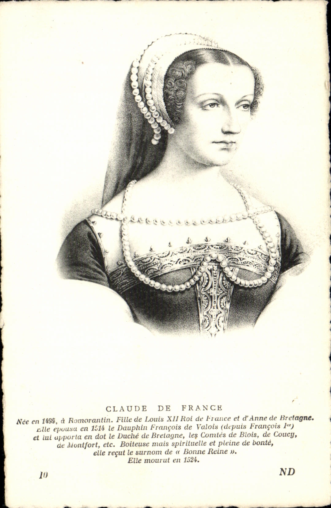 VINTAGE POSTCARD Claude of France Romorantin Girl of Louis XII