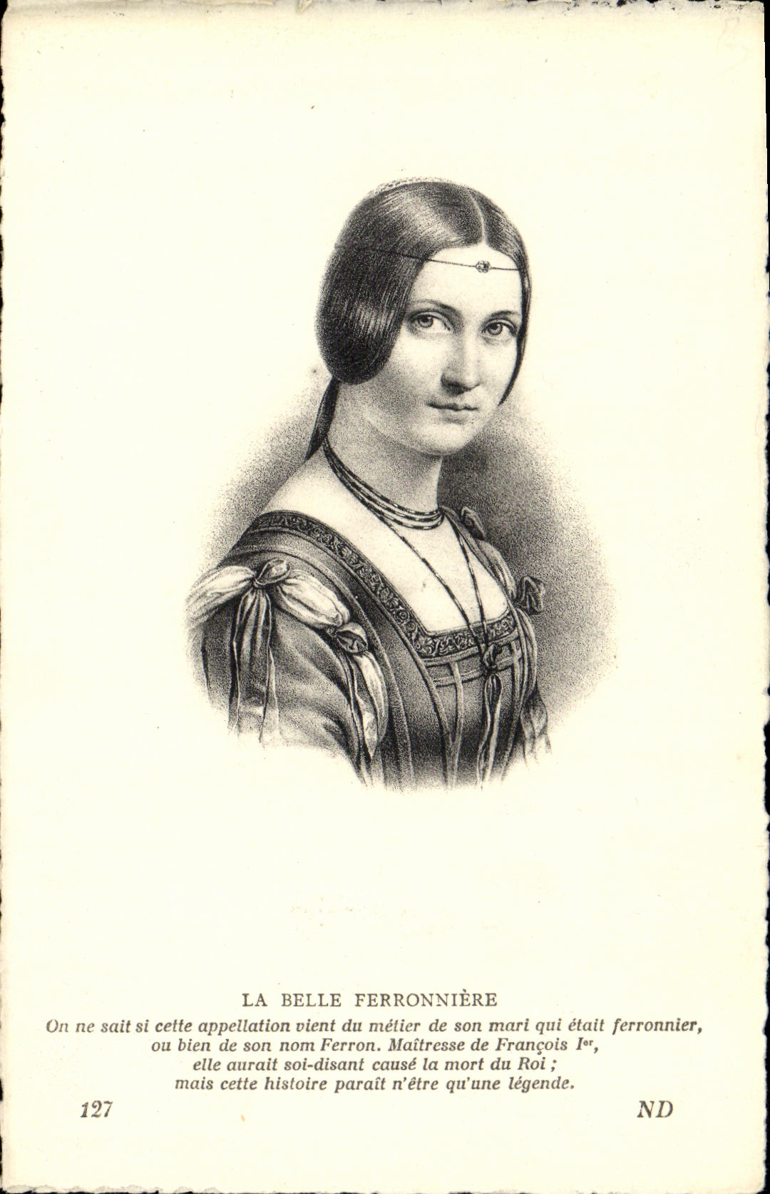 VINTAGE POSTCARD beautiful the ferronniere Main of François 1st