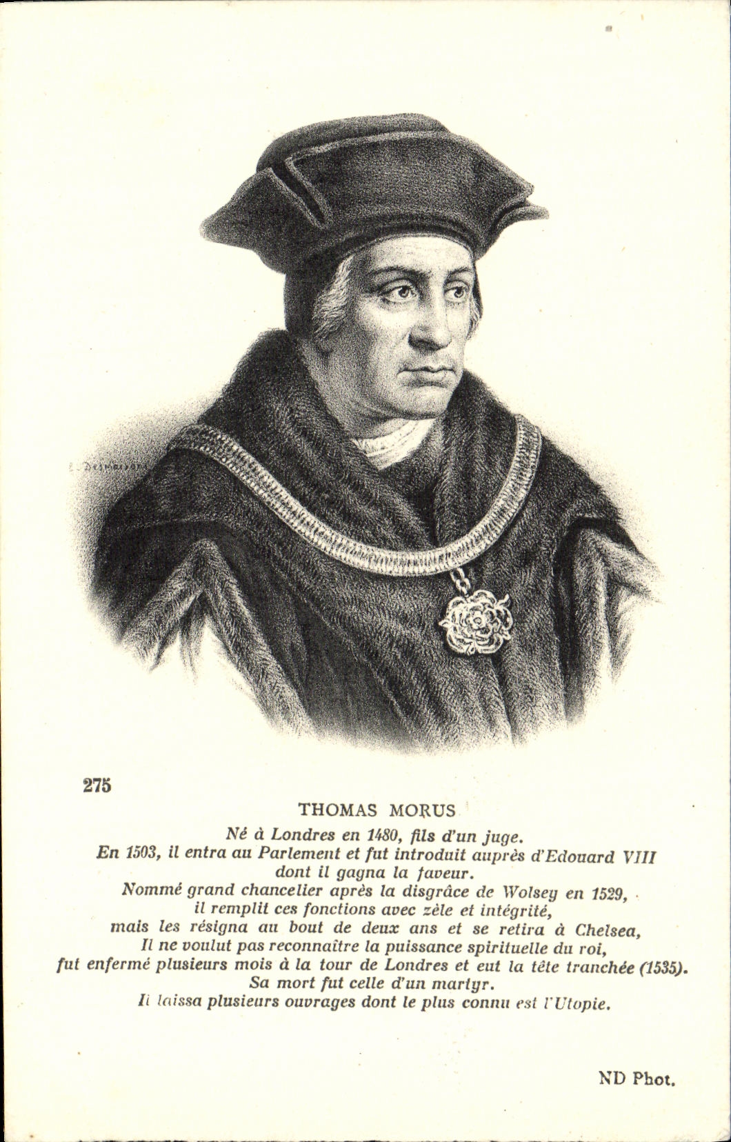 VINTAGE POSTCARD Thomas Morus does not have London Fils of a judge