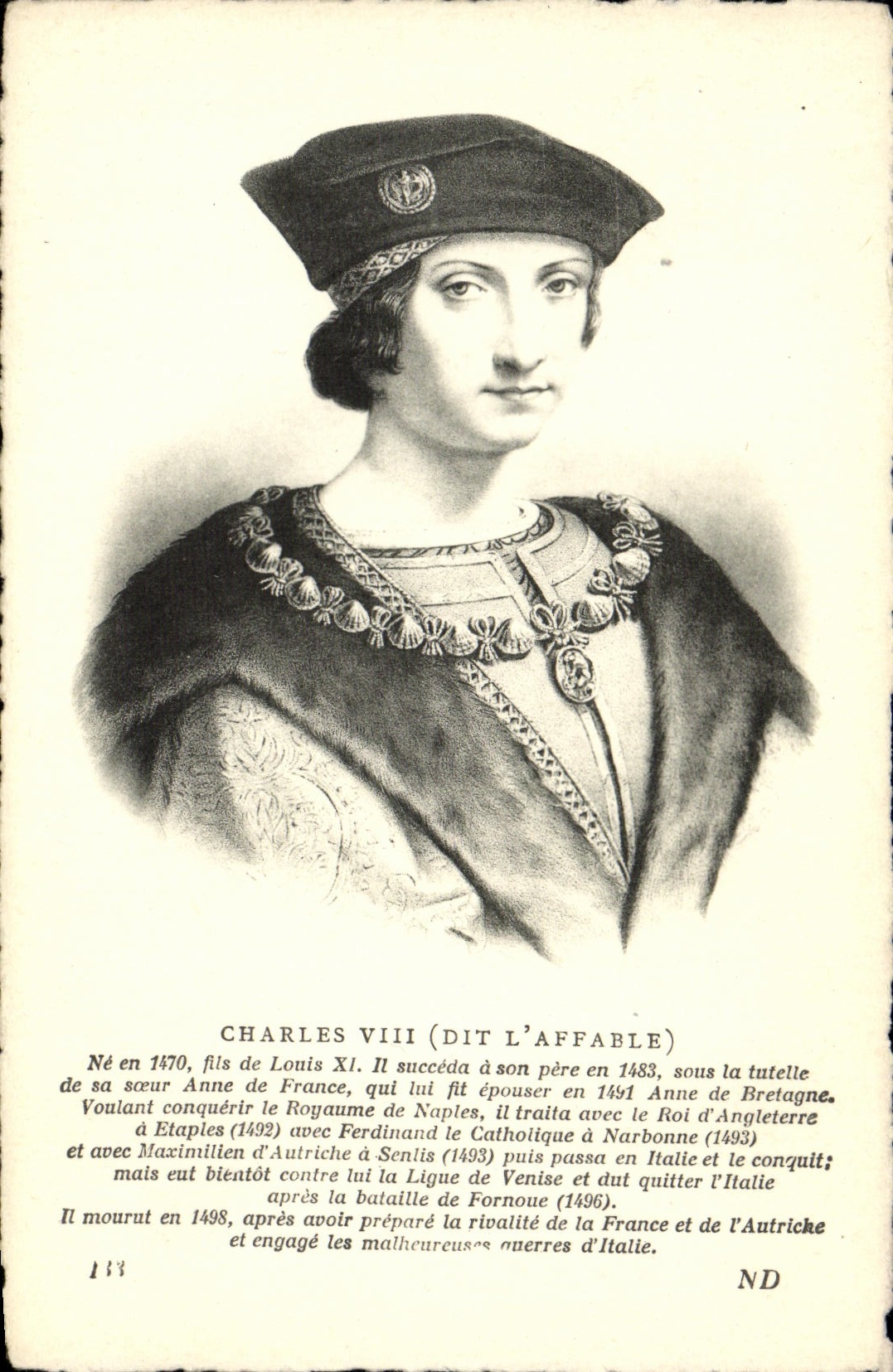 VINTAGE POSTCARD Charles VII known as the Gracious Son of Louis XI