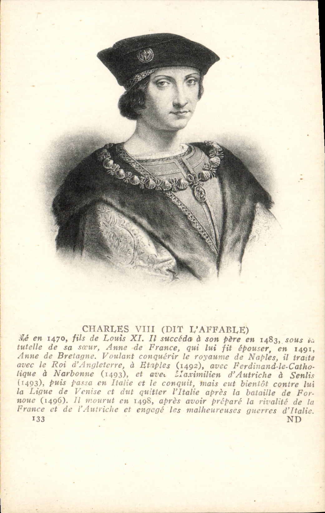 VINTAGE POSTCARD Charles VIII known as the Gracious one