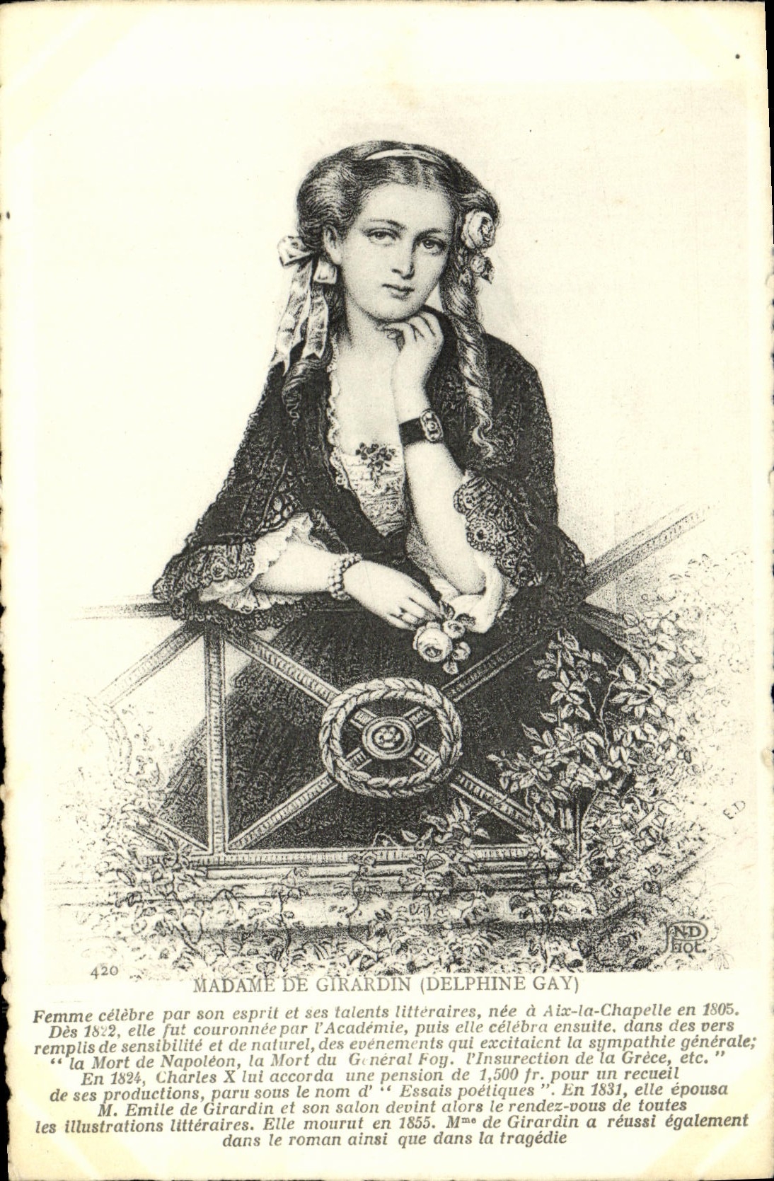 VINTAGE POSTCARD Madam de Girardin Delphine Gay