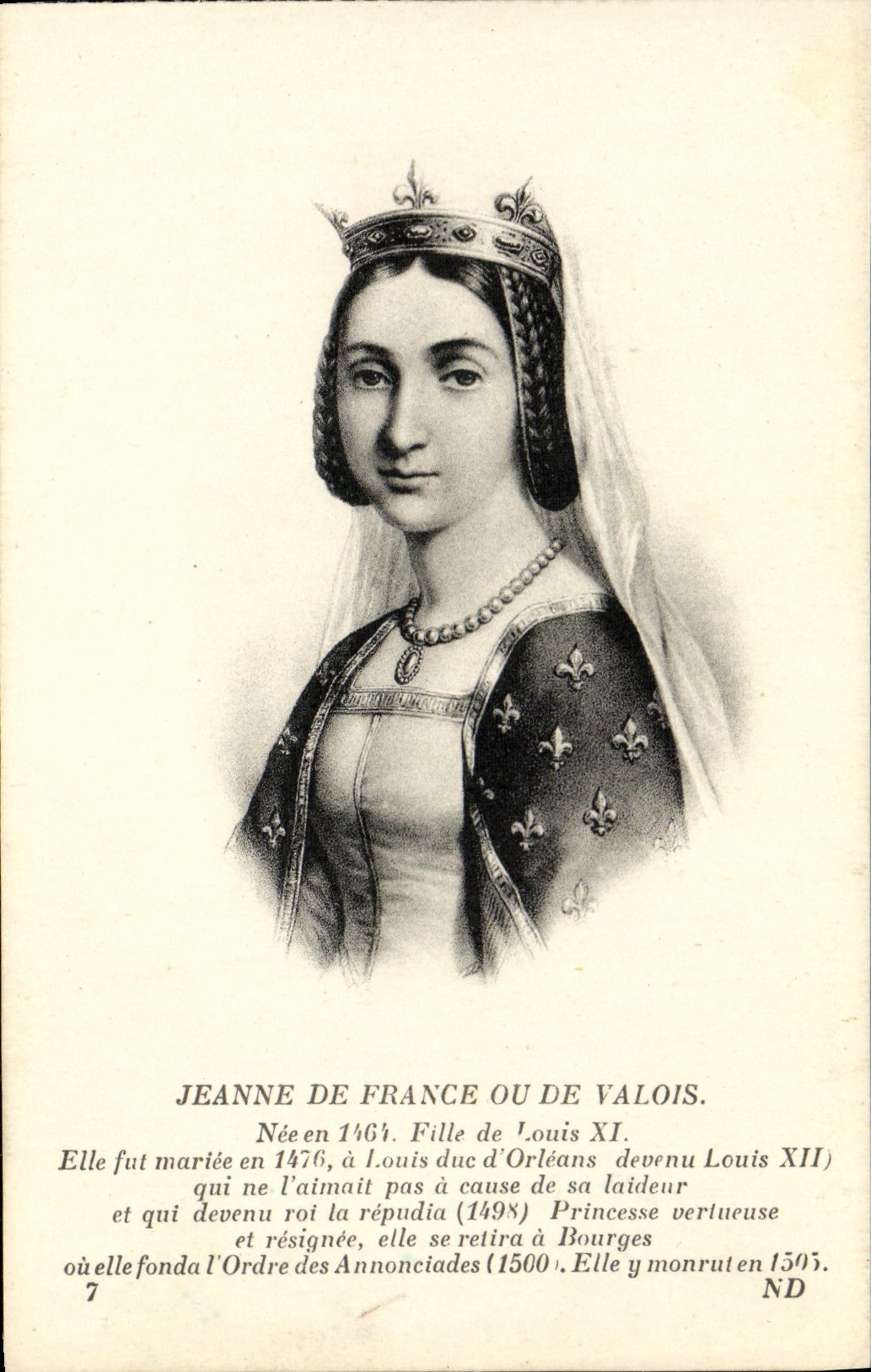 VINTAGE POSTCARD Jeanne of France Or De Valois
