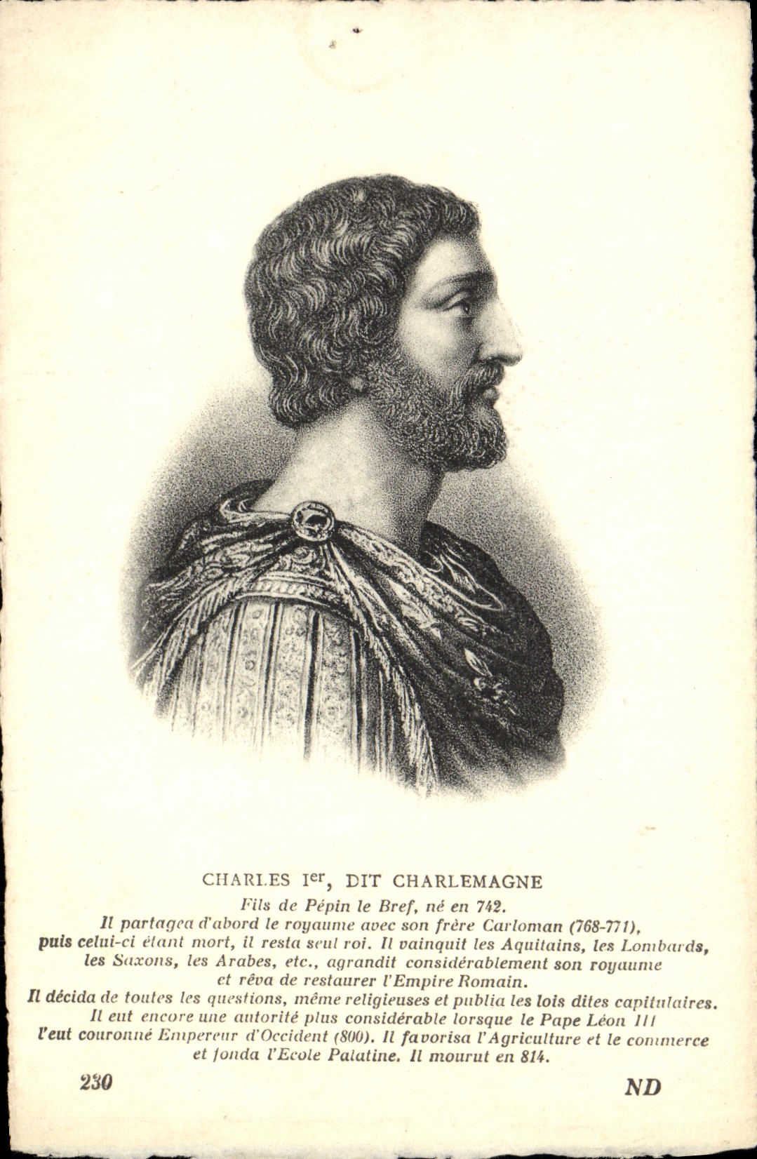 VINTAGE POSTCARD Charles 1st Known as Charlemagne