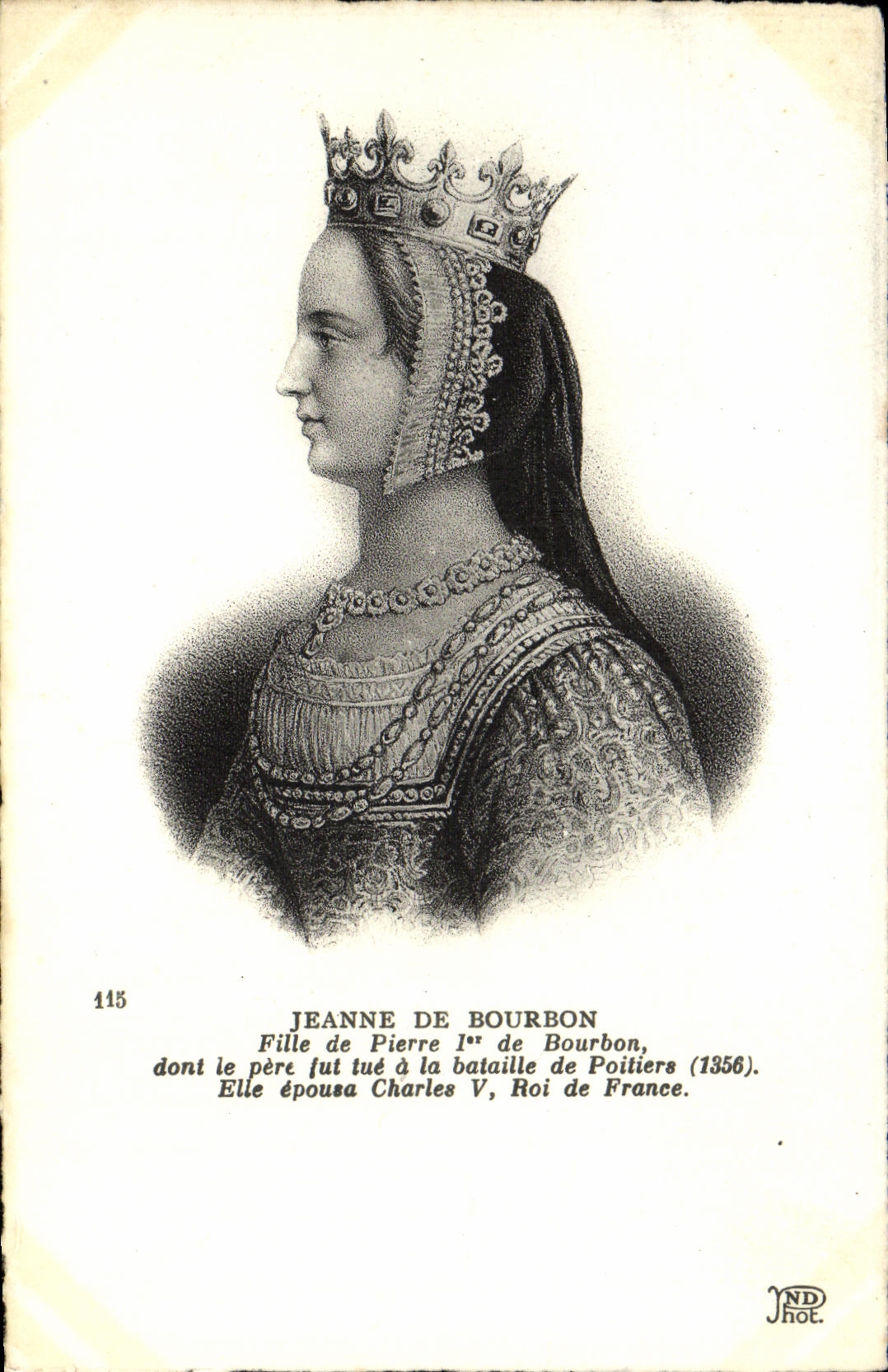 VINTAGE POSTCARD Jeanne De Bourbon Girl of Pierre 1st of Bourbon