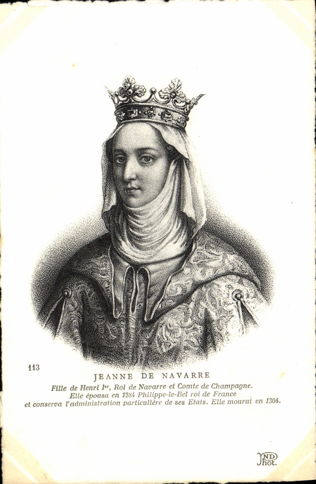 VINTAGE POSTCARD Jeanne De Navarre