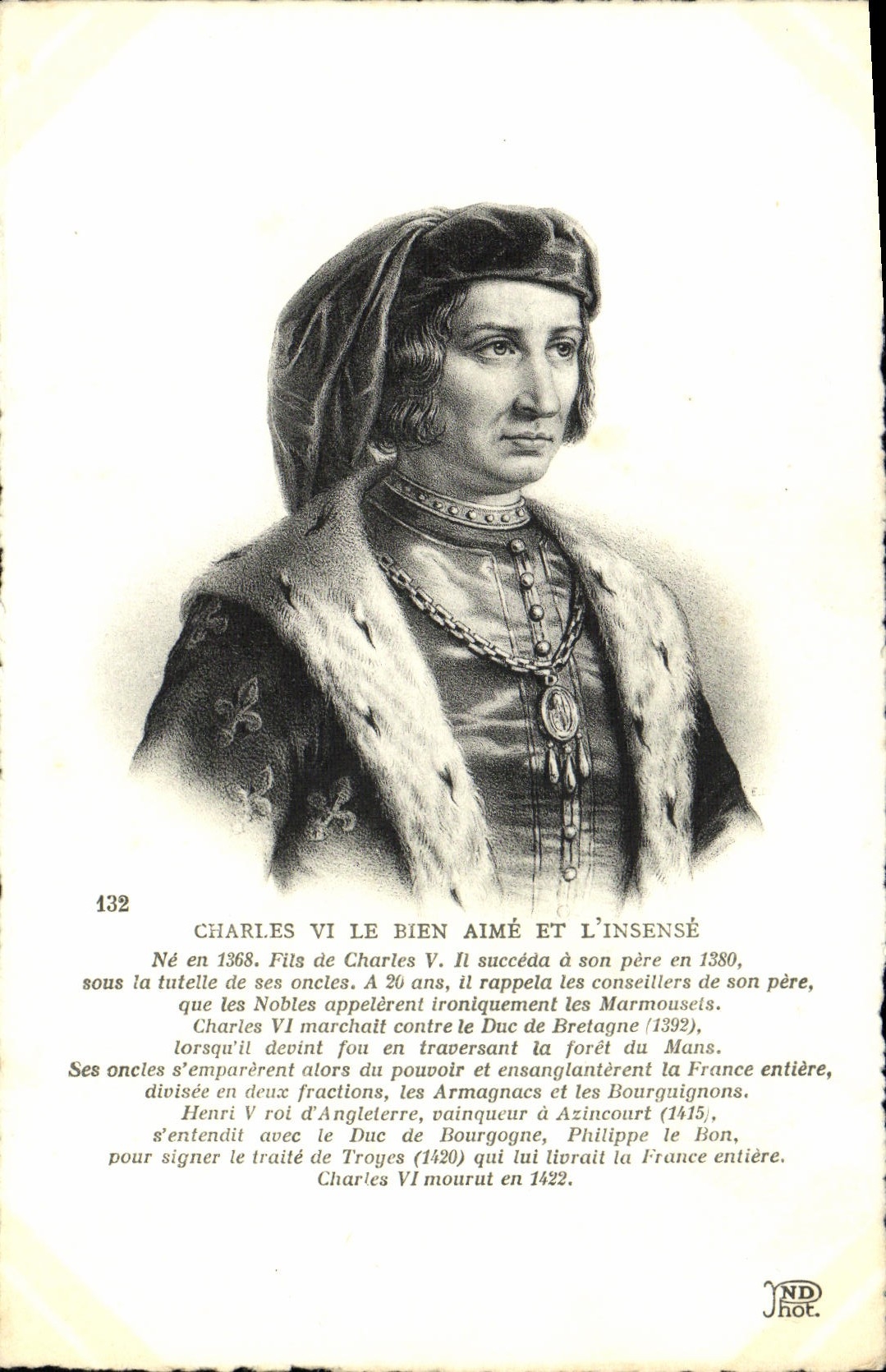 VINTAGE POSTCARD Charles VI the Good Likes And the Foolish Son of Charles V