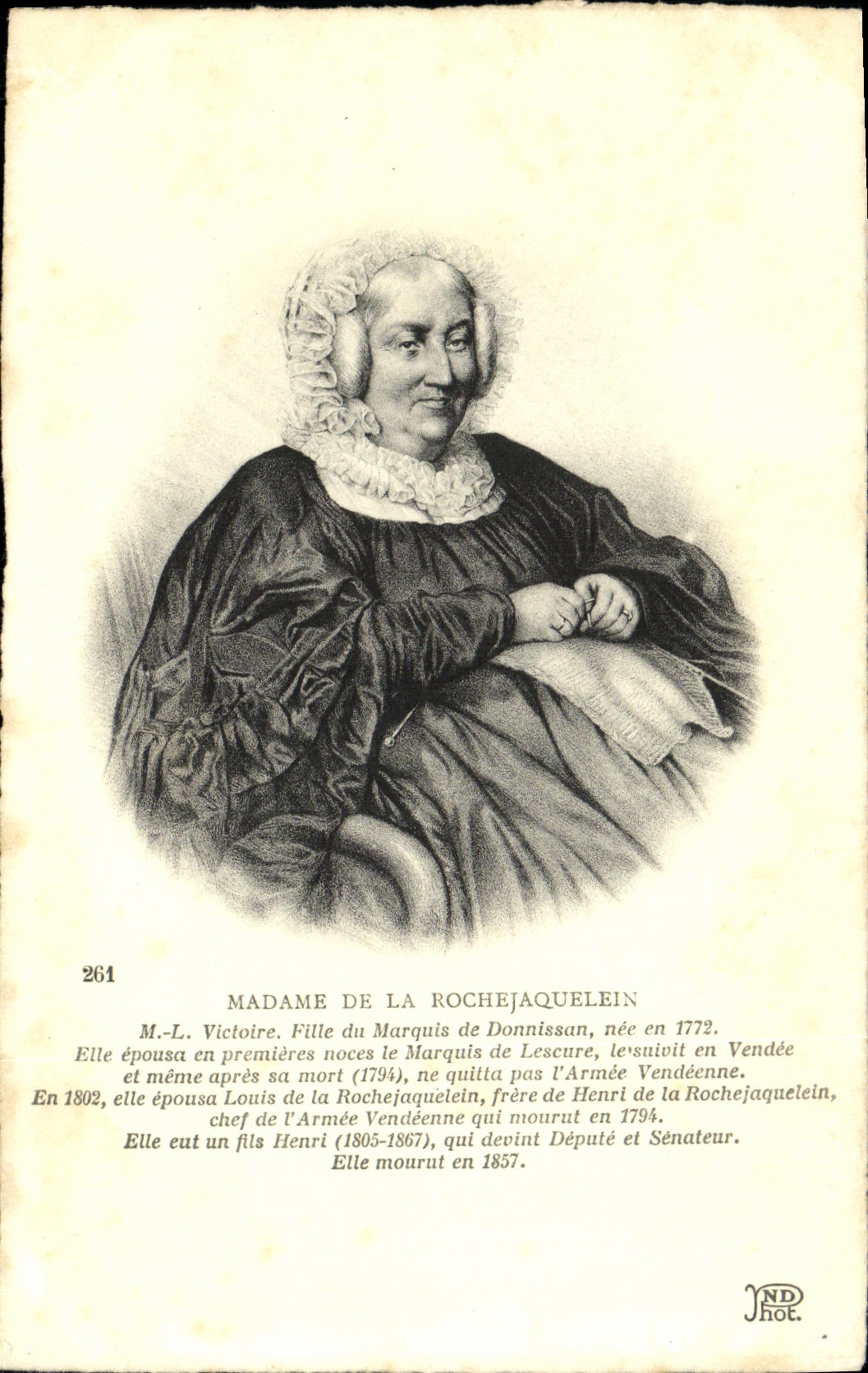 VINTAGE POSTCARD Mrs Of Rochejaquelein