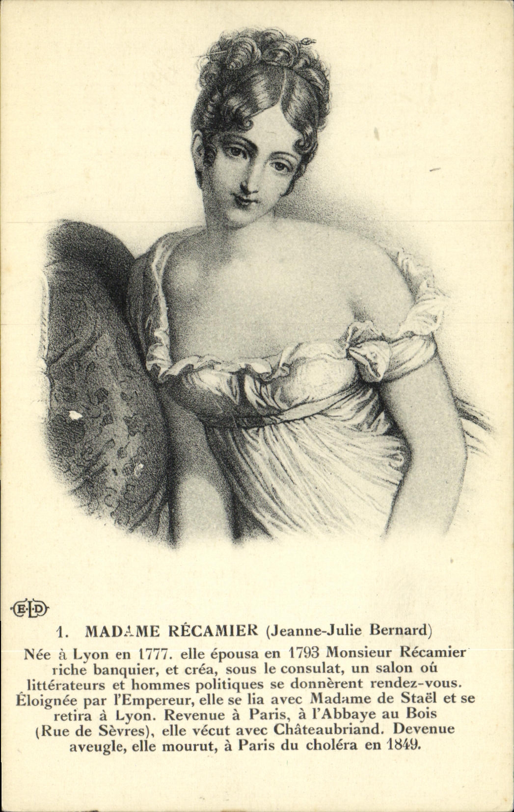 VINTAGE POSTCARD Mrs Recamier Nee has Lyon in 1777