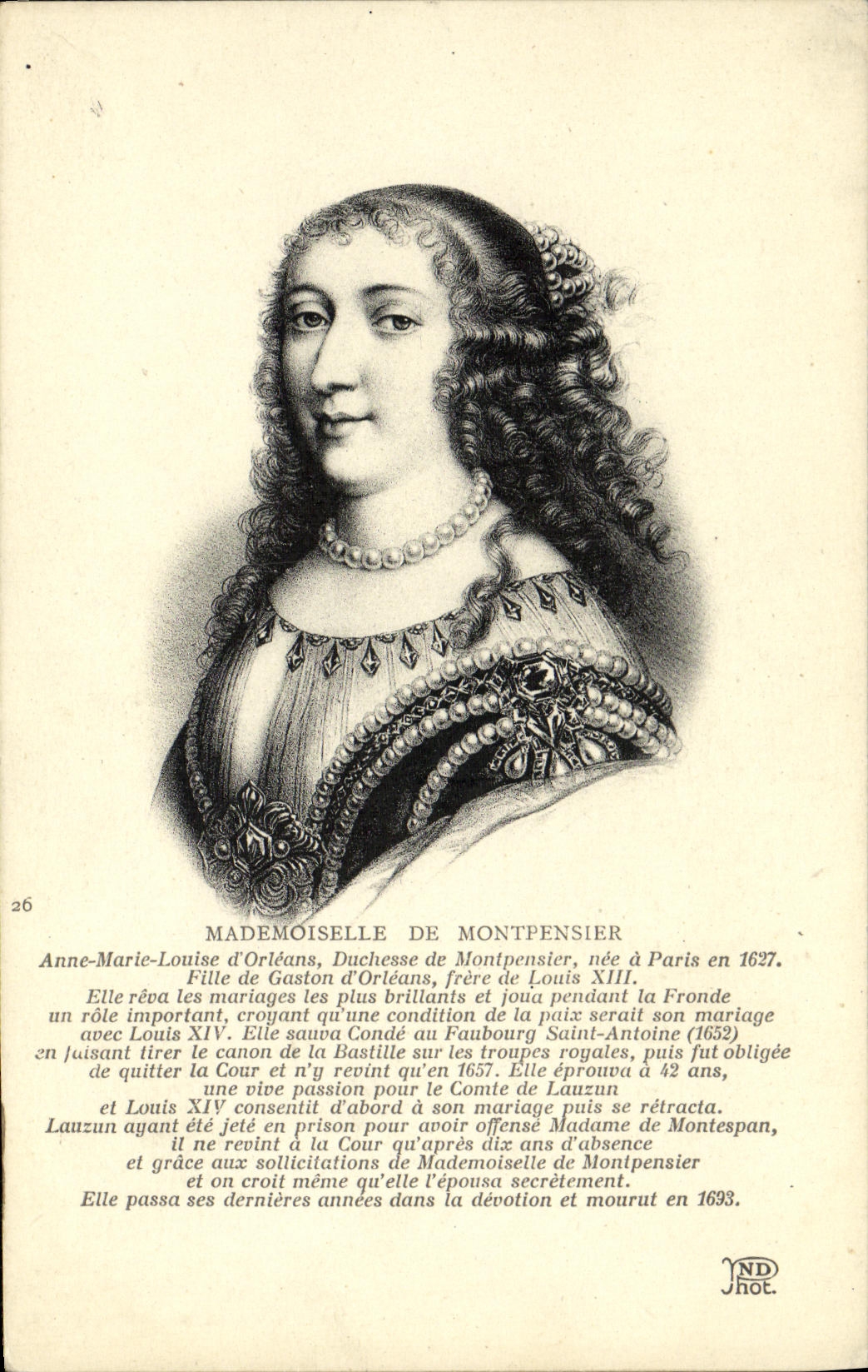 VINTAGE POSTCARD Miss De Montpensier Anne Marie Louis of Orleans