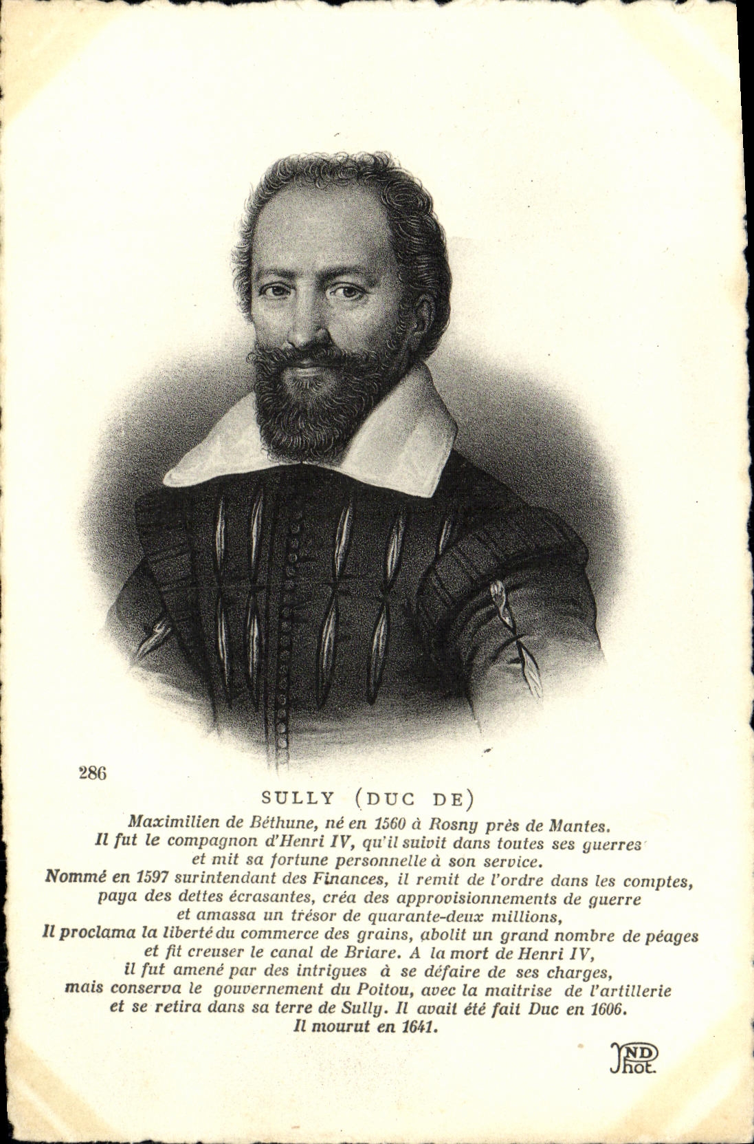 VINTAGE POSTCARD Sully Maximillen de Bethune Henri IV