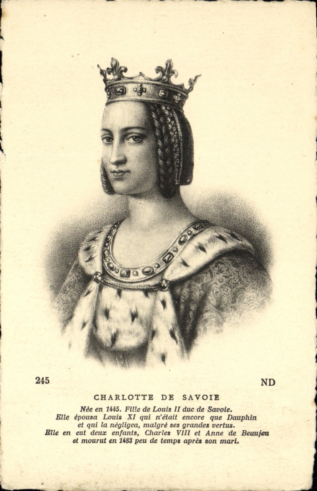 VINTAGE POSTCARD Charlotte Of Savoy Girl of Louis II of Savoy