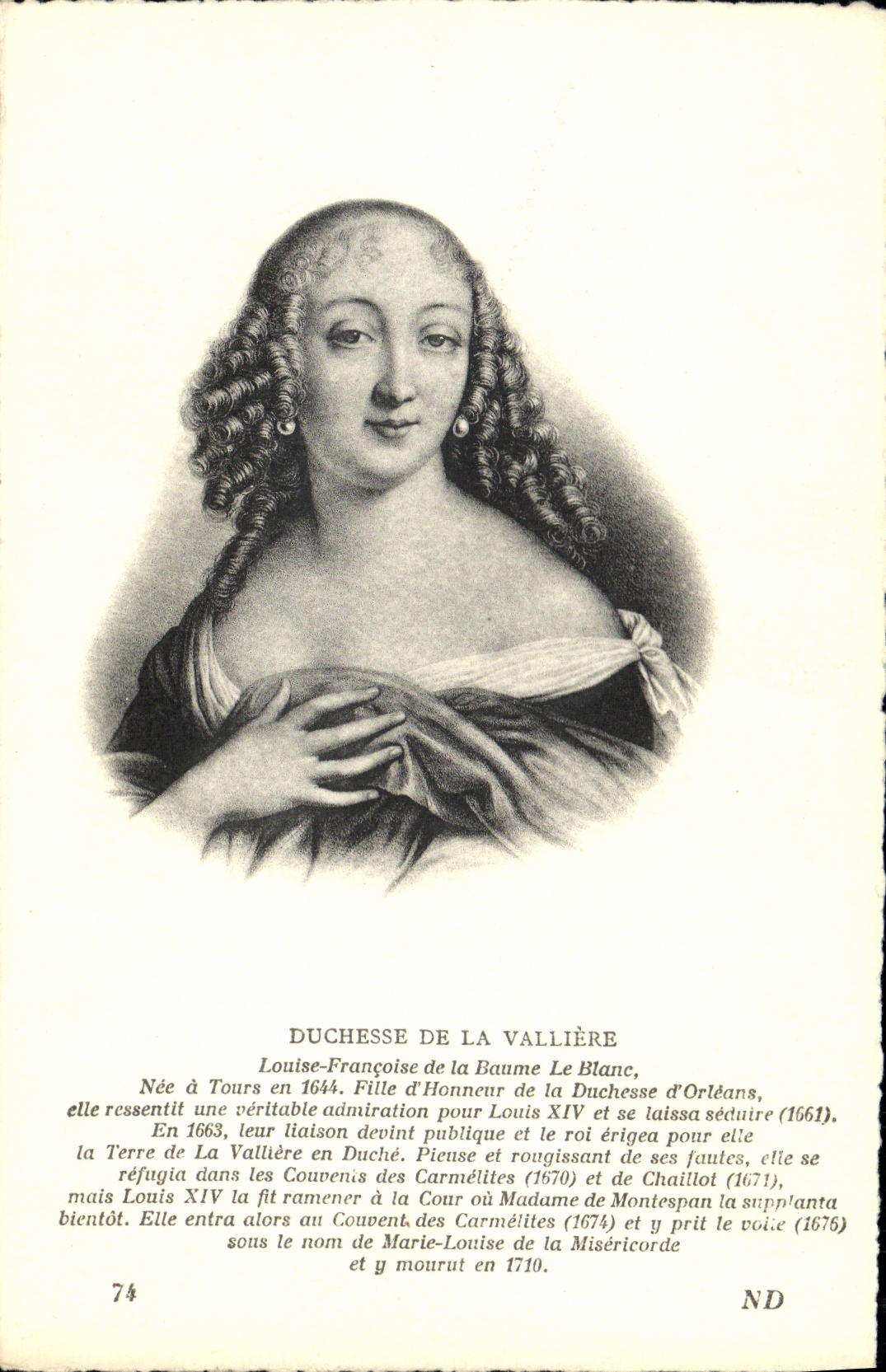 Duquesa Of Valliere Girl de la POSTAL de la VENDIMIA del honor de la duquesa de Orleans
