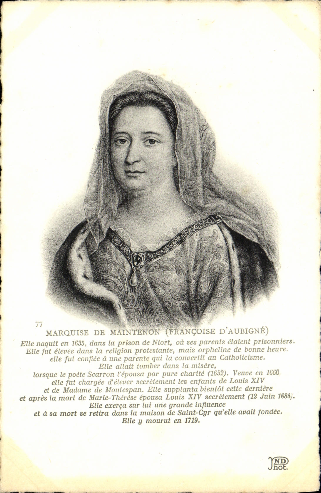 VINTAGE POSTCARD Marchioness De Maintenon Francoise d' Aubigne