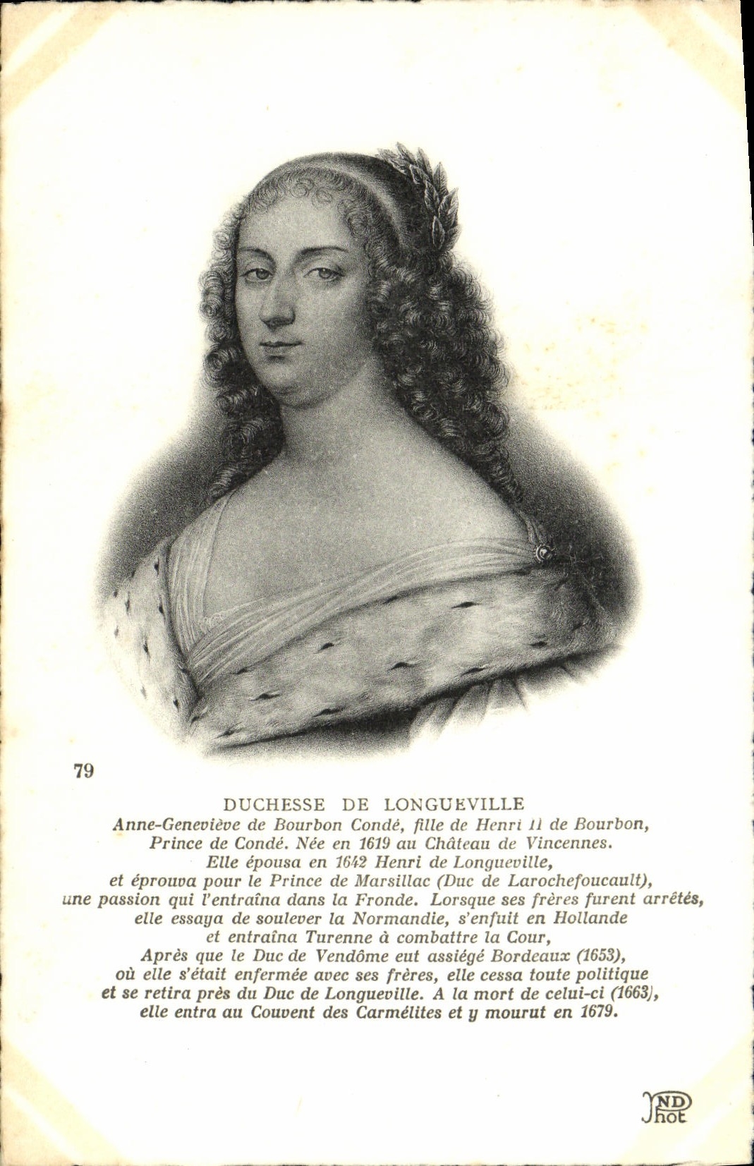 VINTAGE POSTCARD Duchess De Longueville