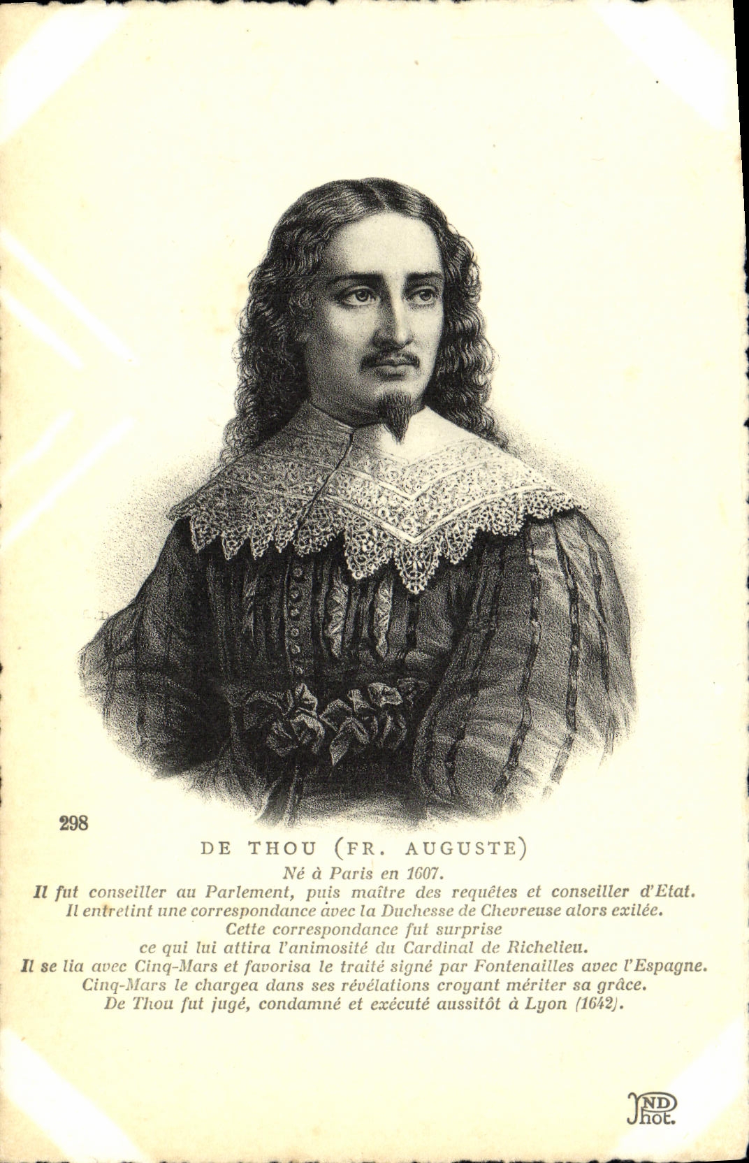 VINTAGE POSTCARD François Auguste Of Thou Adviser at the Parliament