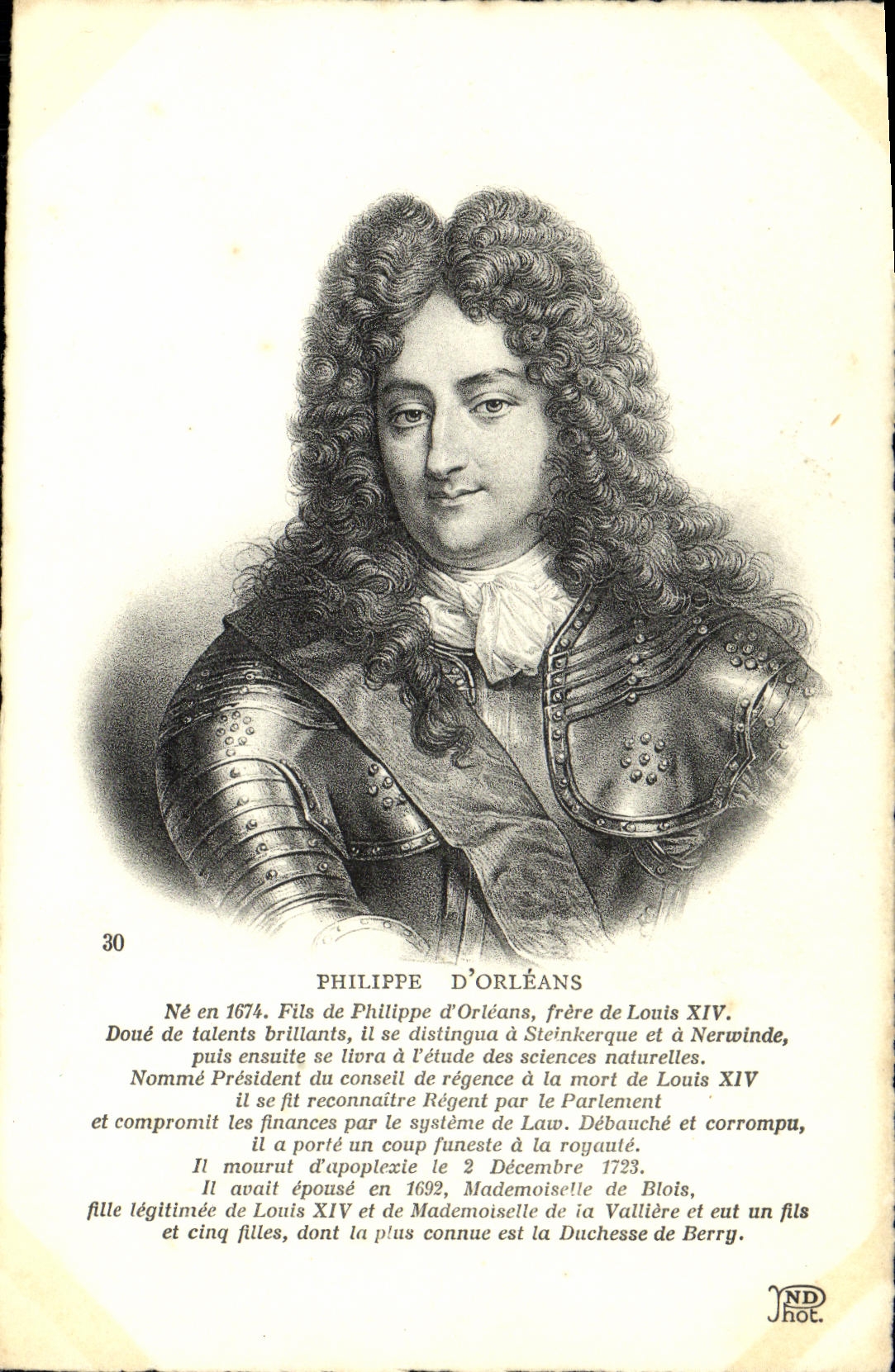 POSTAL Felipe de la VENDIMIA del alambre de Orleans de Felipe del hermano de Orleans de Louis XIV
