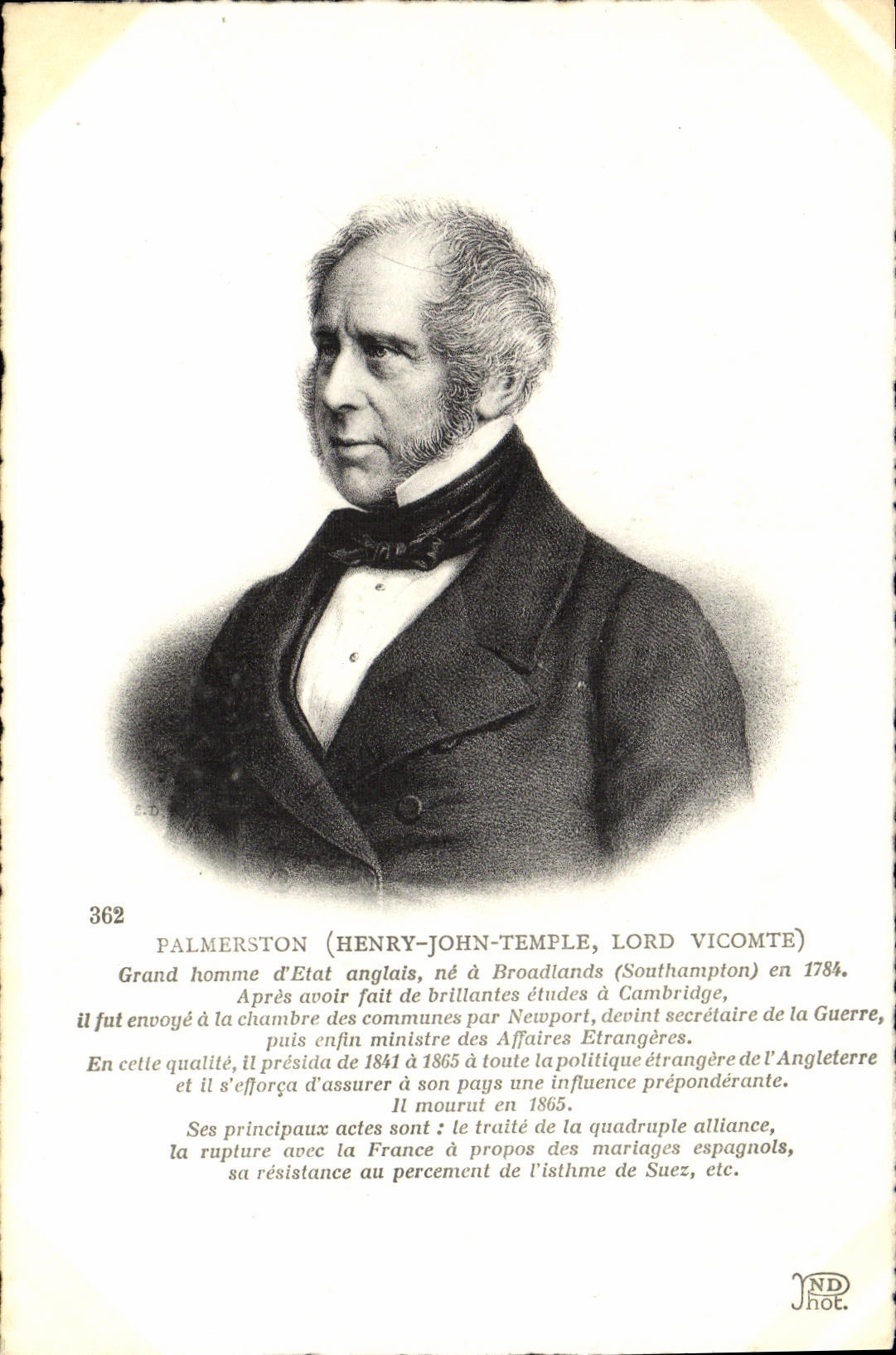 VINTAGE POSTCARD Palmerston English Statesman Broadlands