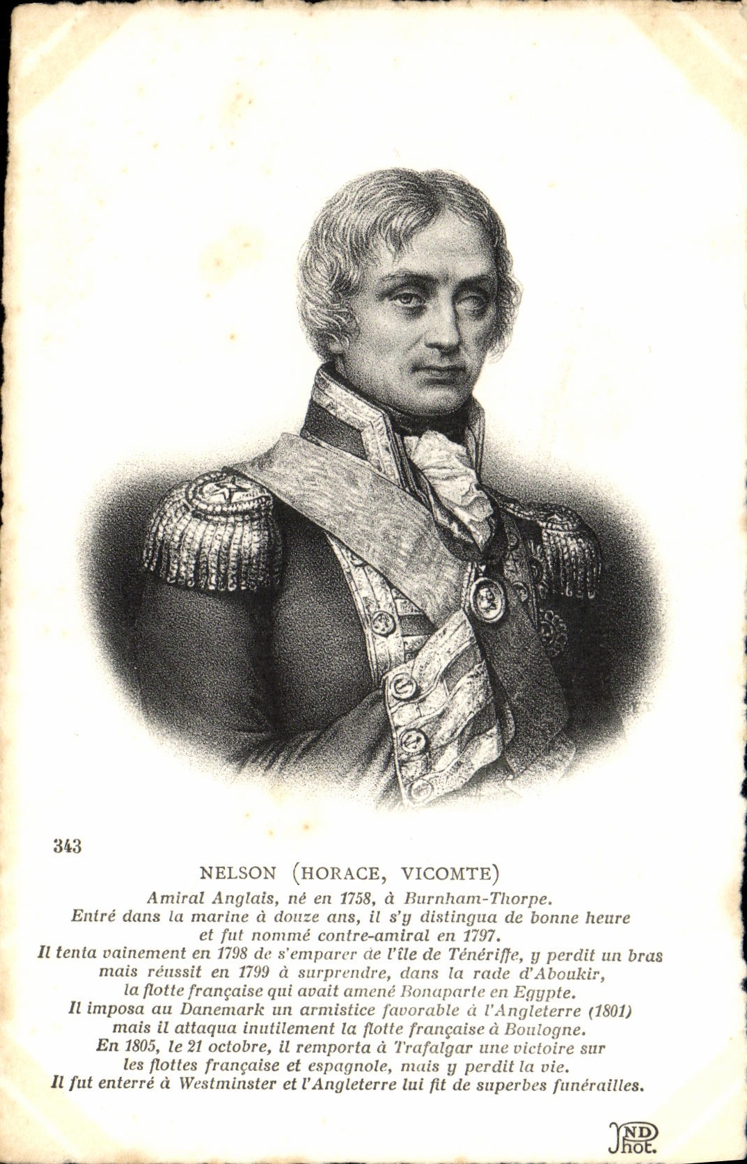 VINTAGE POSTCARD Nelson Hotace Viscount English Admiral