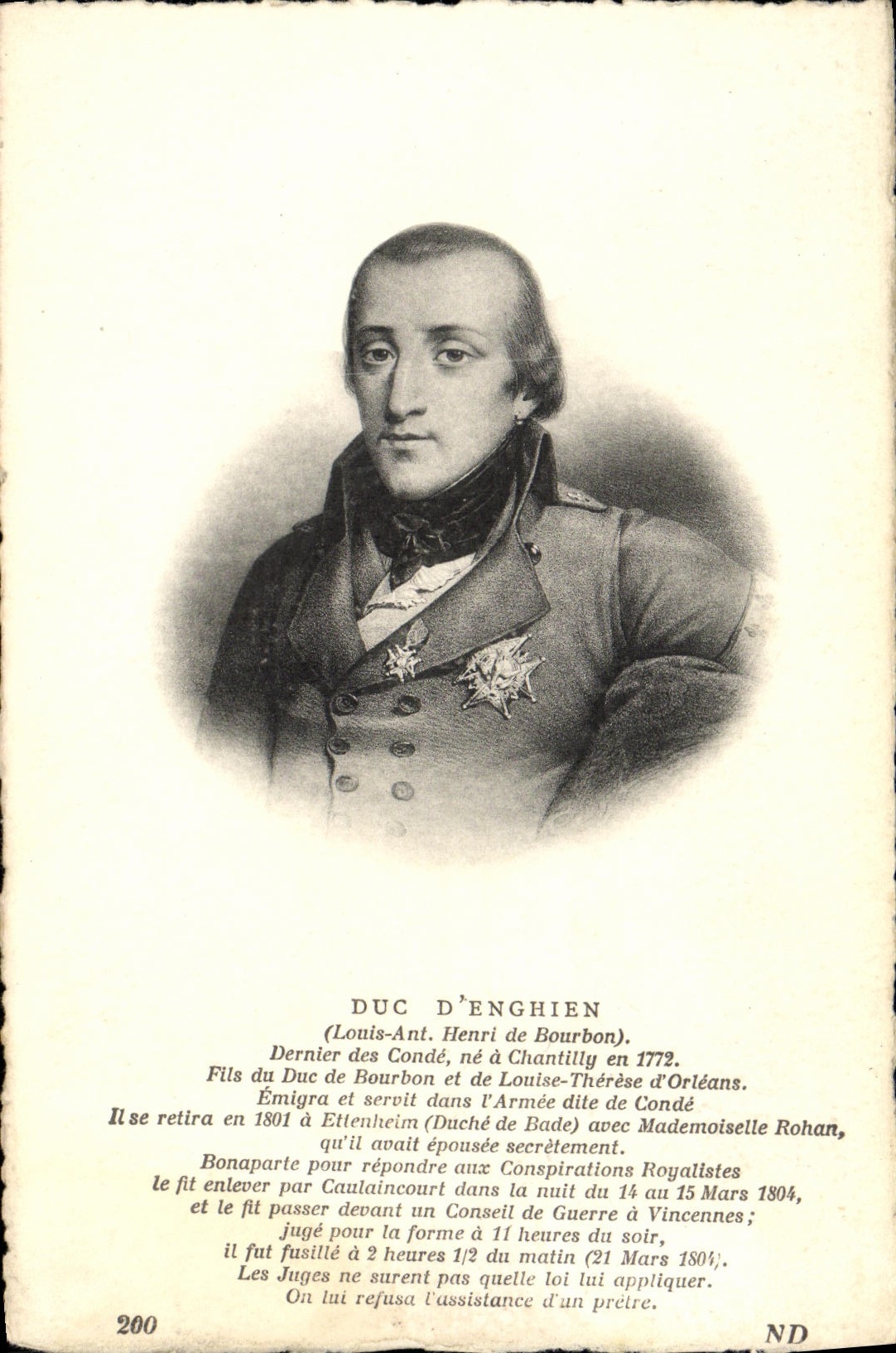 VINTAGE POSTCARD Duke of Last Enghien of the Chantilly Cop