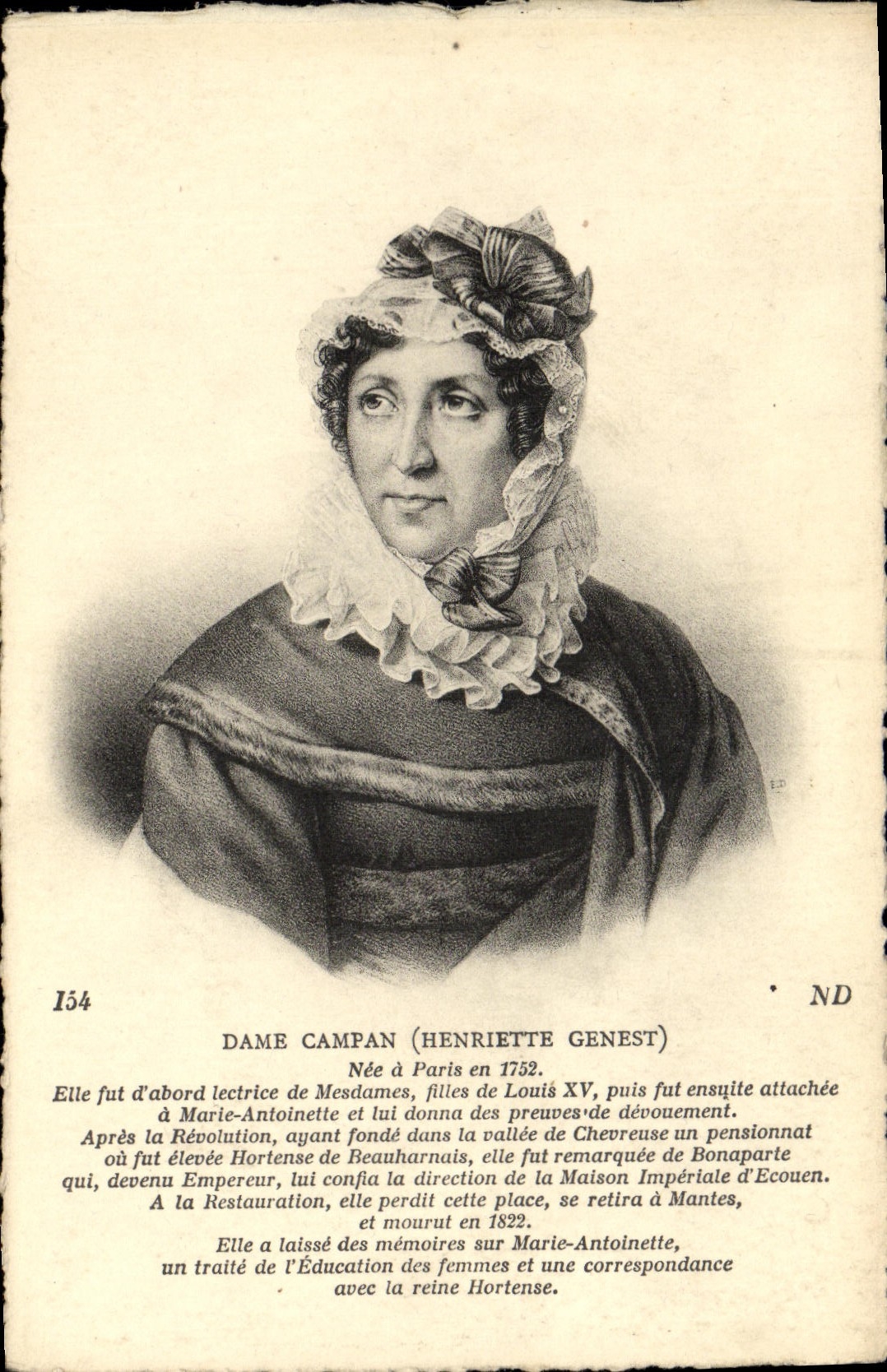VINTAGE POSTCARD Lady Campan Henriette Genest