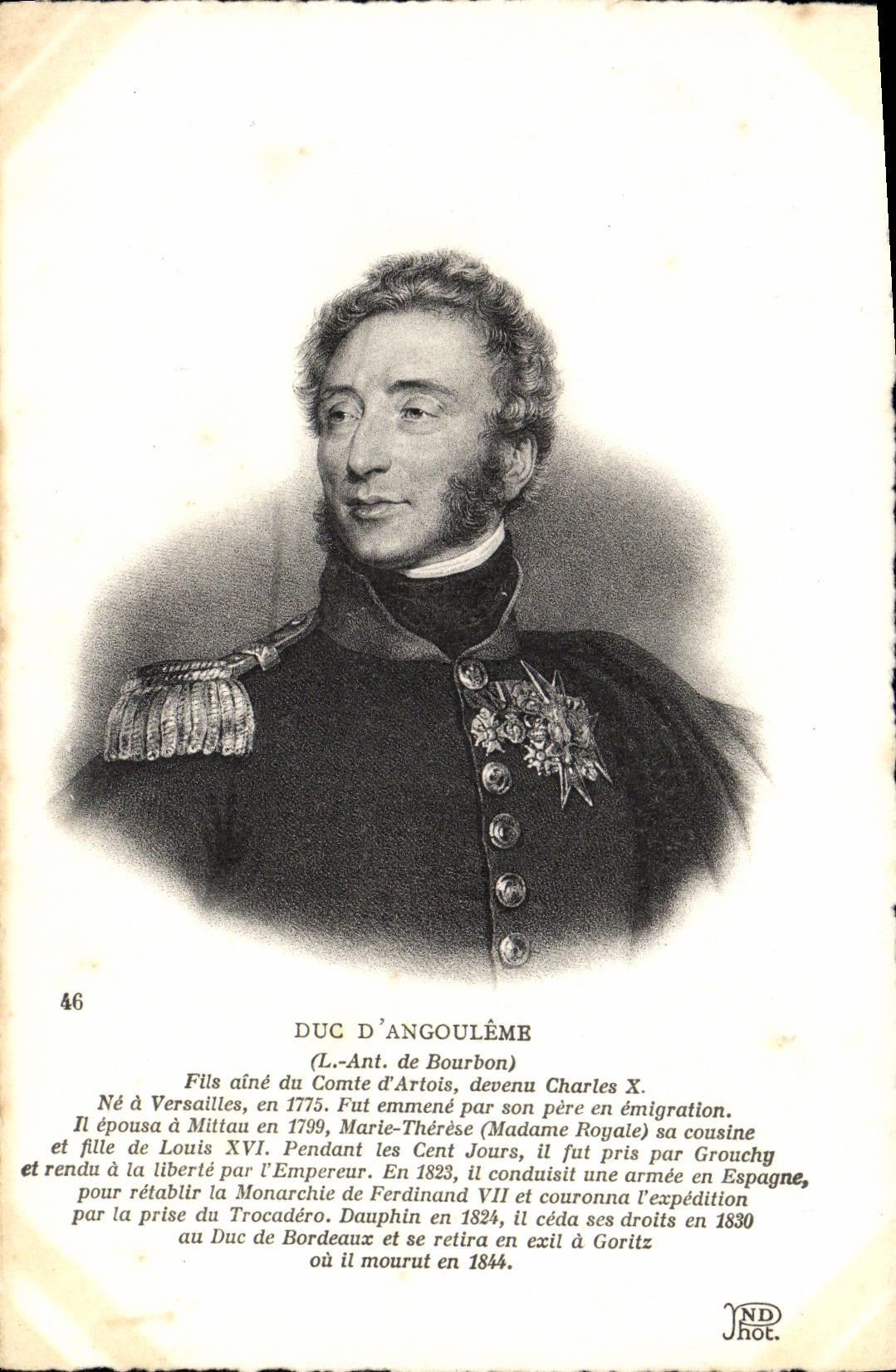 VINTAGE POSTCARD Duke of Angouleme Oldest son of the Count d' Artois become Charles X