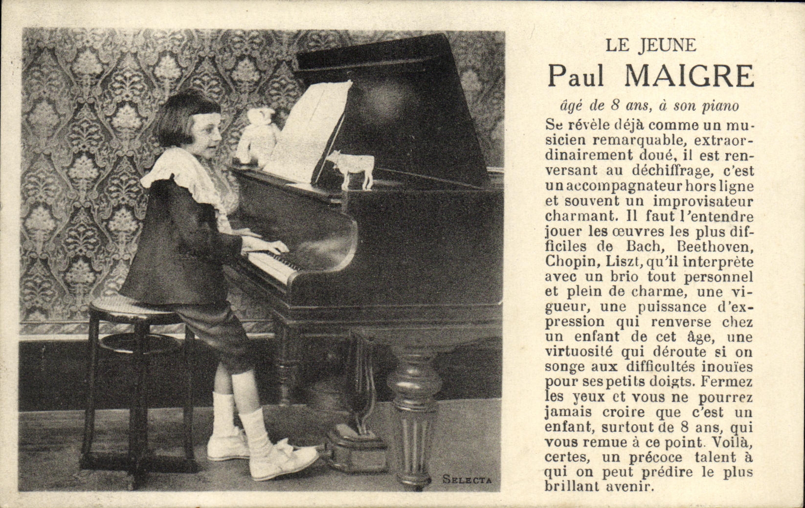 POSTAL de la VENDIMIA el pianista fino del piano de la persona joven de Paul