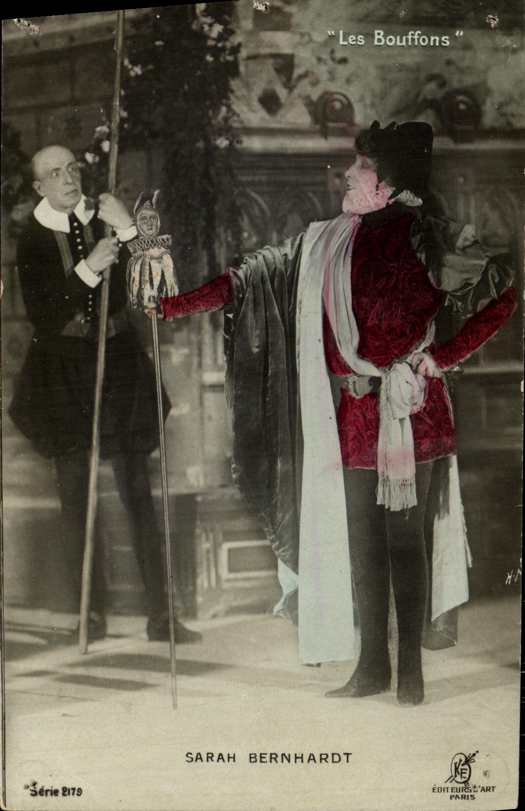 Bufones de Sarah Bernhardt de la fantasía de la POSTAL de la VENDIMIA