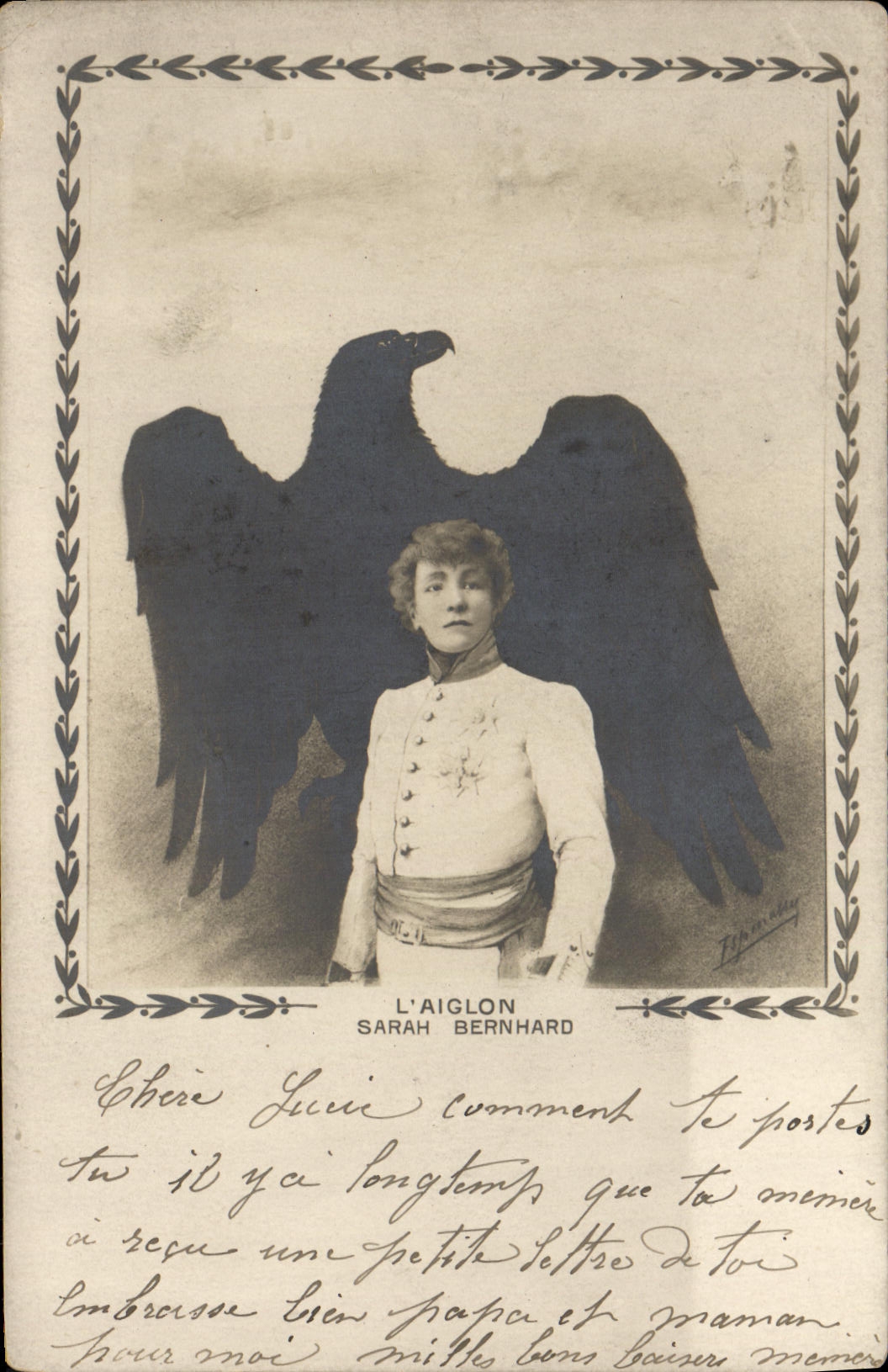 CPA Fantaisie Sarah Bernhardt L'aiglon Aigle