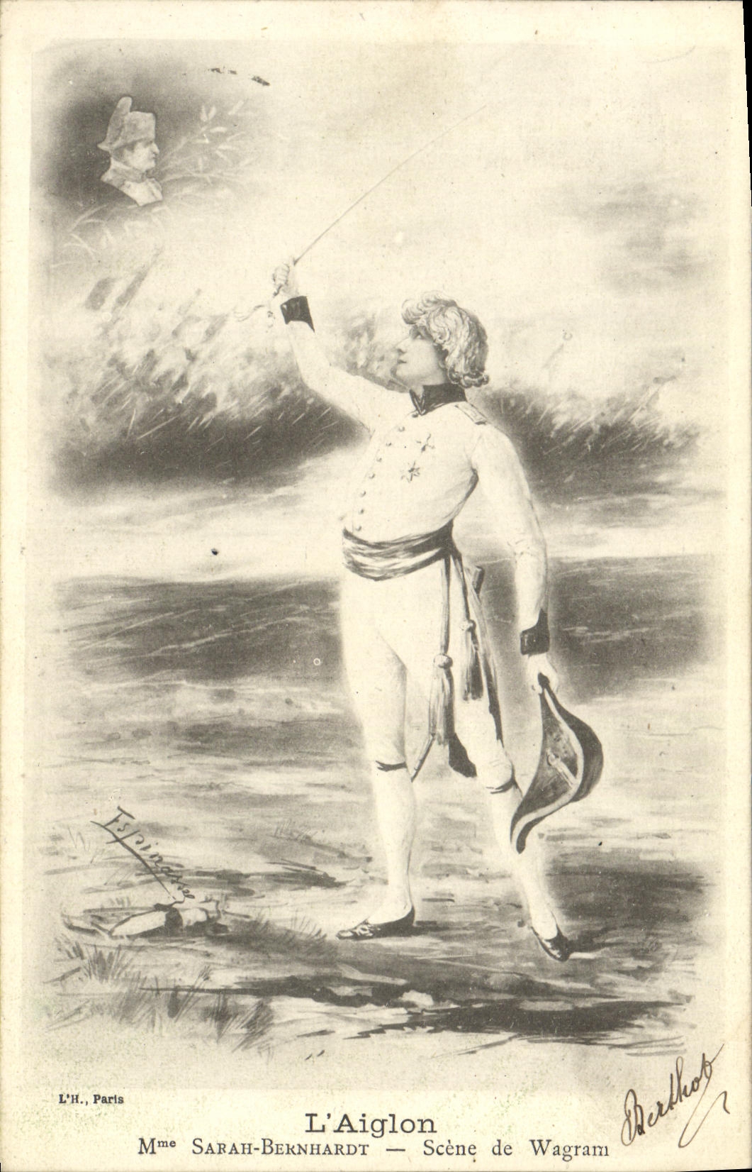 Fantasía Sarah Bernhardt de la POSTAL de la VENDIMIA la escena del eaglet de Wagram Napoleon