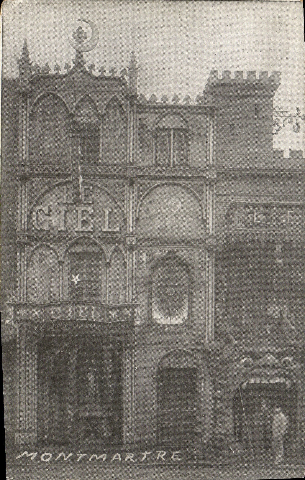 Fantasía de la POSTAL de la VENDIMIA el cielo de París Montmartre del infierno