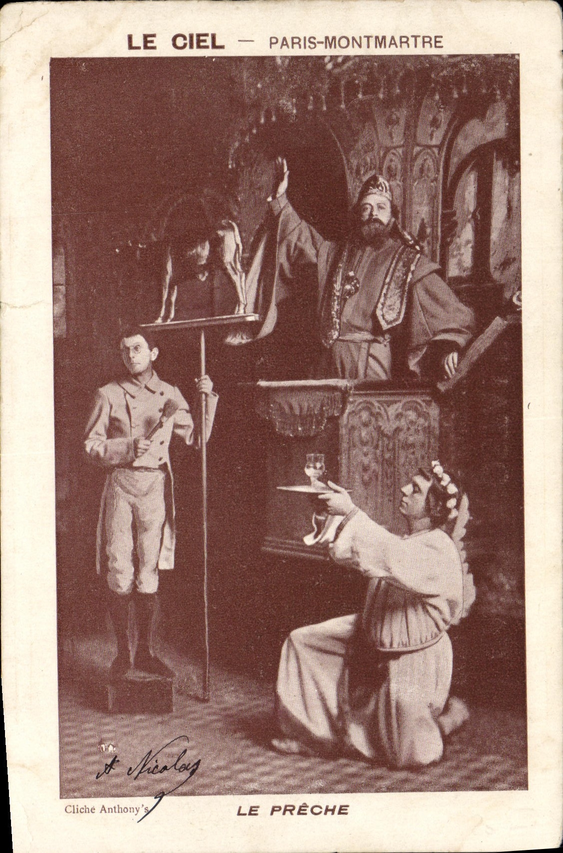 CPA Fantaisie Le ciel Paris Montmartre Le preche