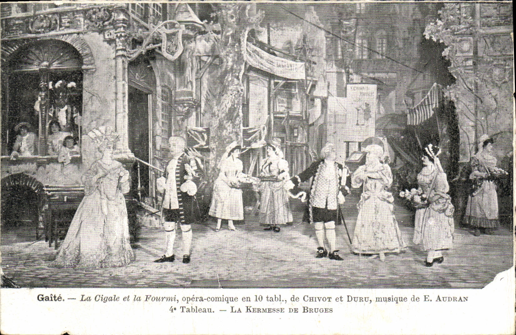 El Cheerfulness de la POSTAL de la VENDIMIA la cigarra y la hormiga funcionó la 4ta tabla cómica la feria de la aldea de Brujas