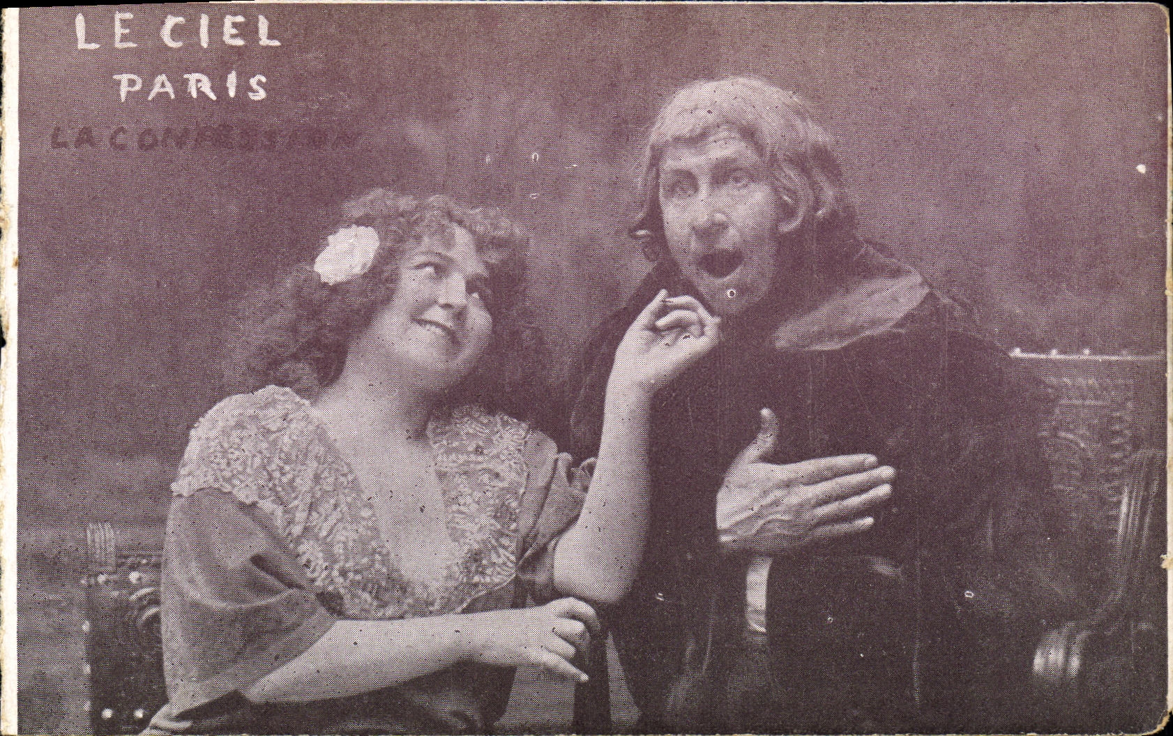 Cielo de París Montmartre del teatro de la POSTAL de la VENDIMIA la confesión