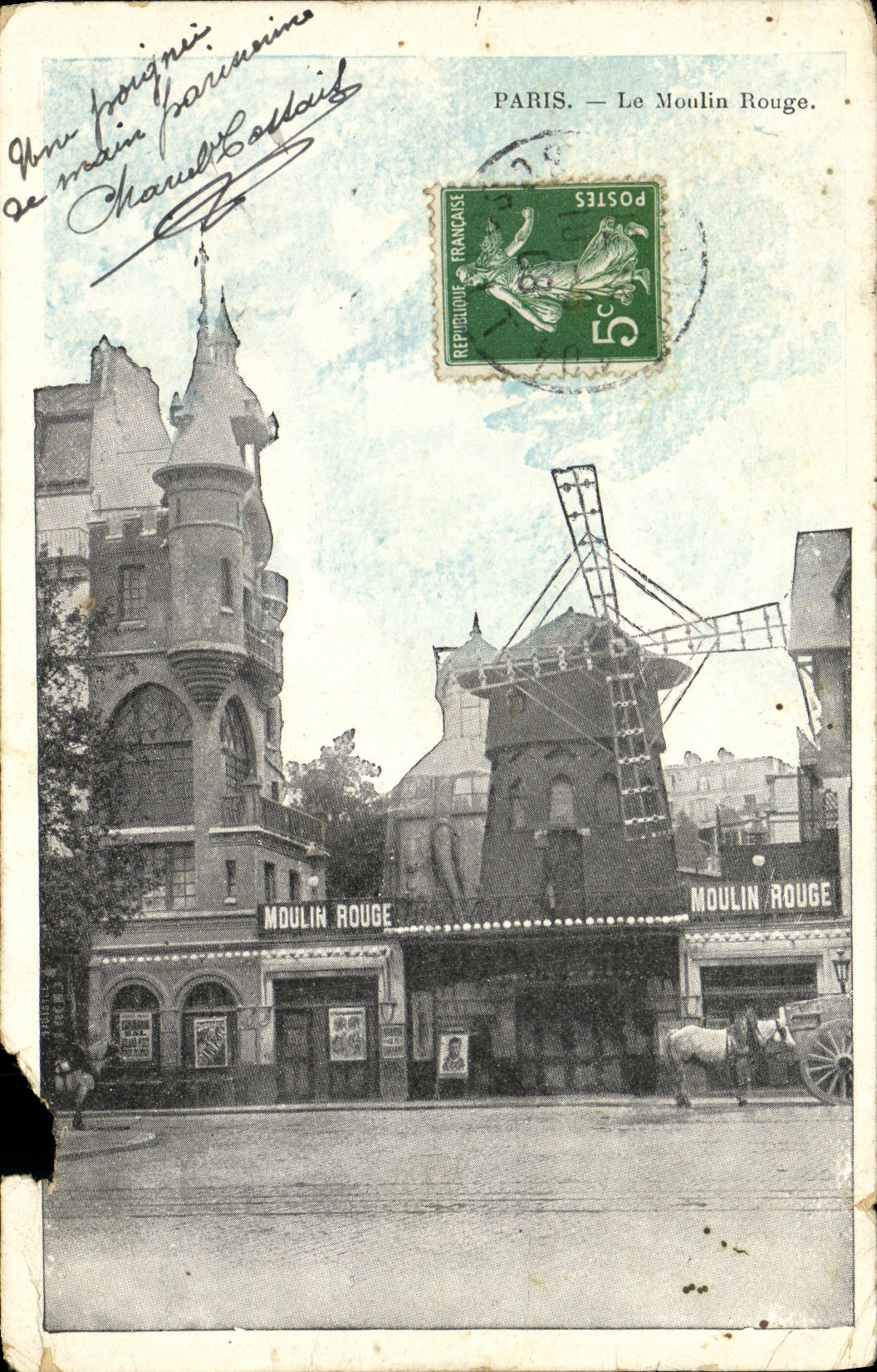 Moulin-Colorete París del teatro de la POSTAL de la VENDIMIA
