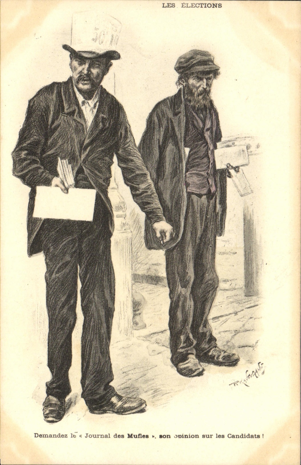 Ilustrador de Kauffman de la POSTAL de la VENDIMIA el periódico de las elecciones de los patanes