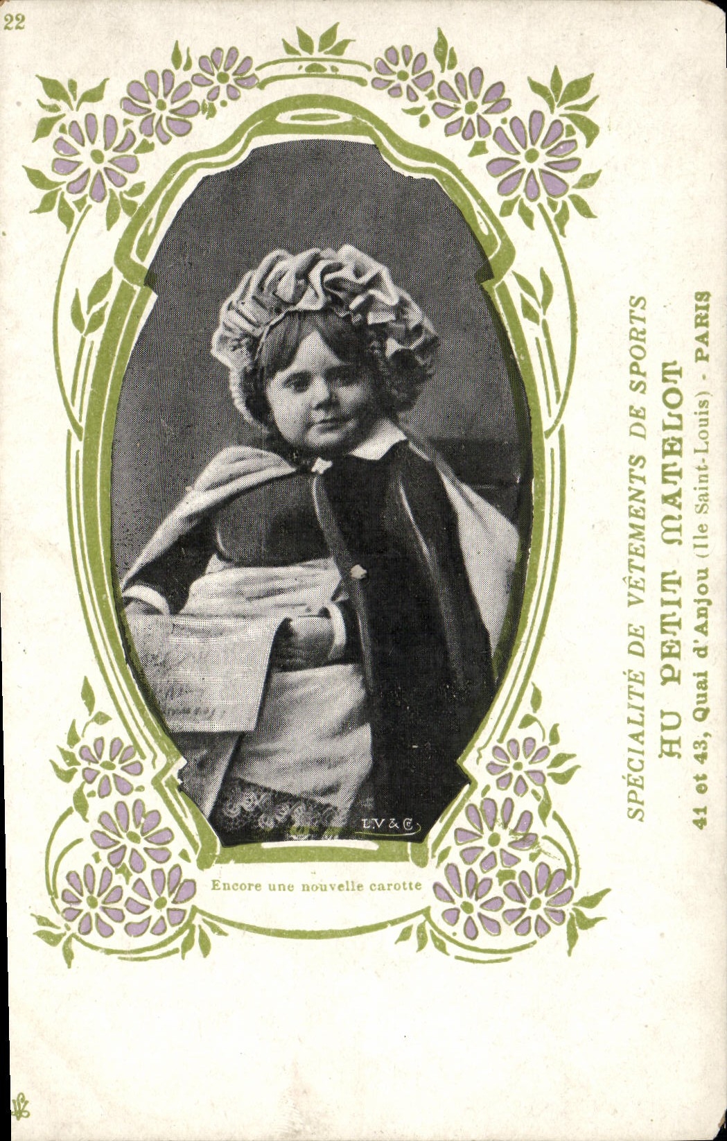 POSTAL de la VENDIMIA con el pequeño marinero Quay de la ropa del deporte de Anjou París