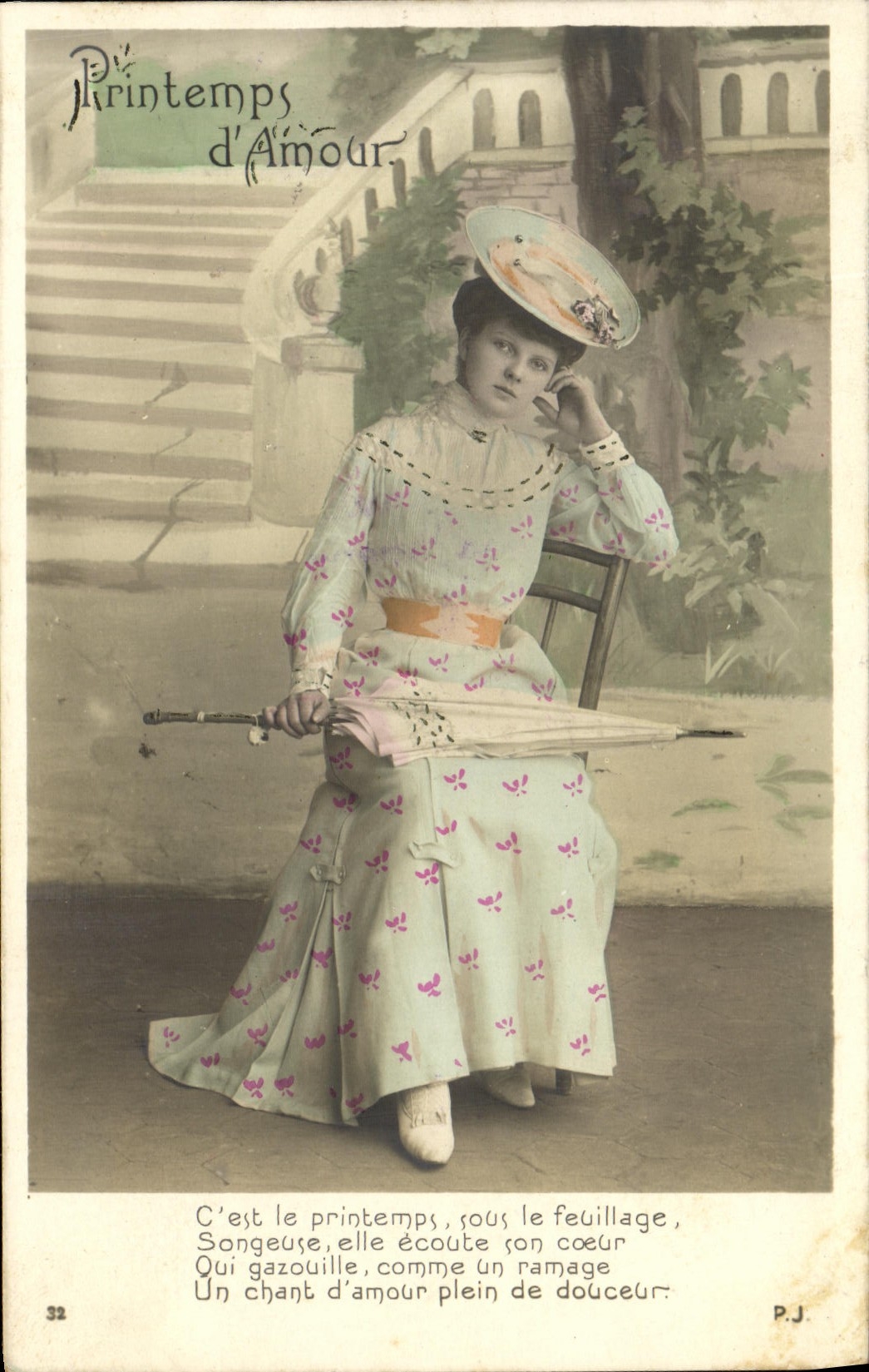 VINTAGE POSTCARD Fantasy Woman Spring of love