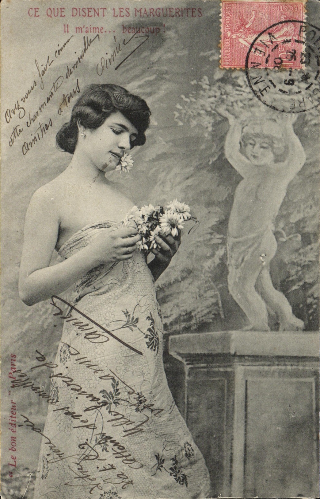 VINTAGE POSTCARD Fantasy Woman what the Daisies say