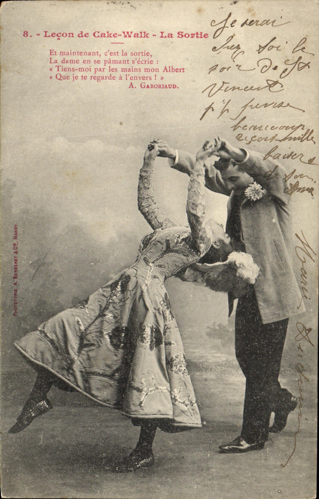 VINTAGE POSTCARD Fantaisie Woman Lesson of WAlk Cake the exit Dances