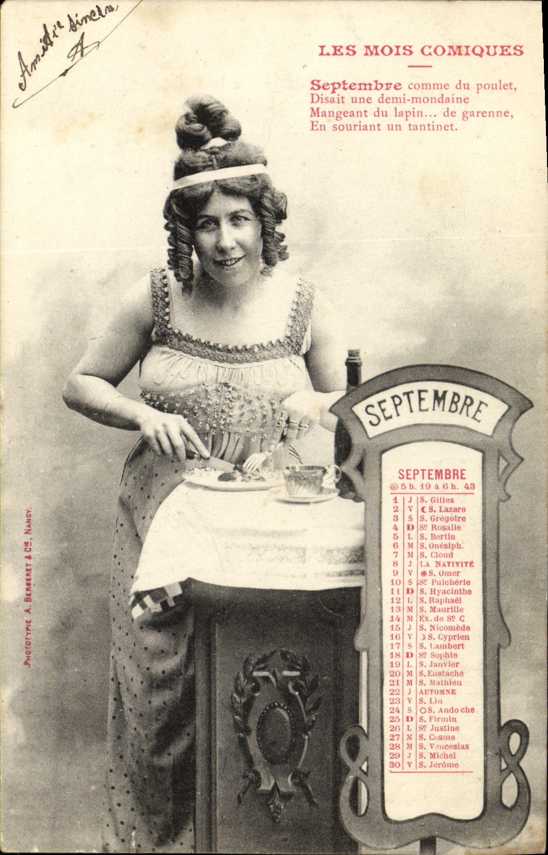 VINTAGE POSTCARD Fantasy Woman comic months September