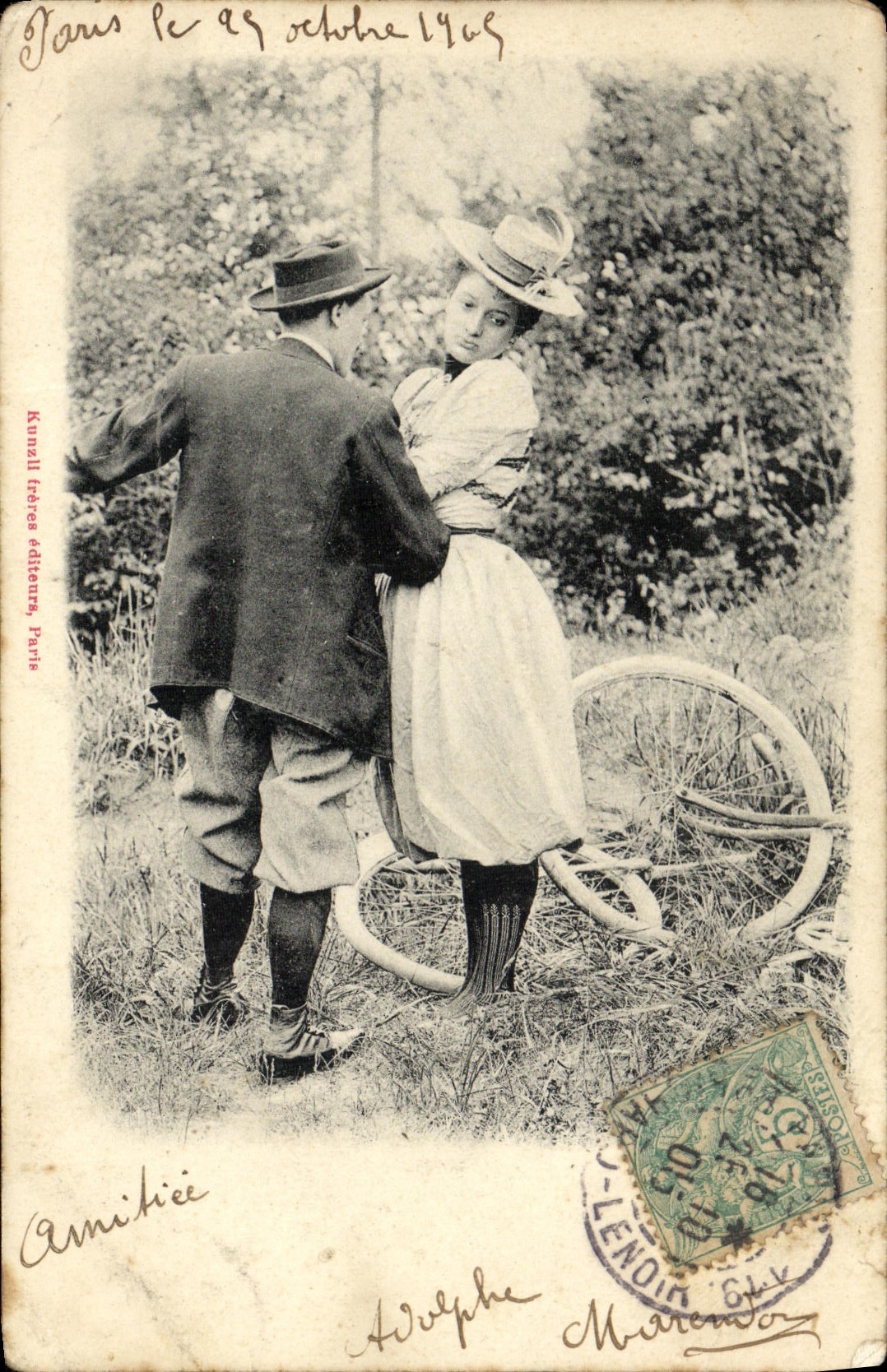 VINTAGE POSTCARD Fantaisie Man Woman Bicycle Cycles