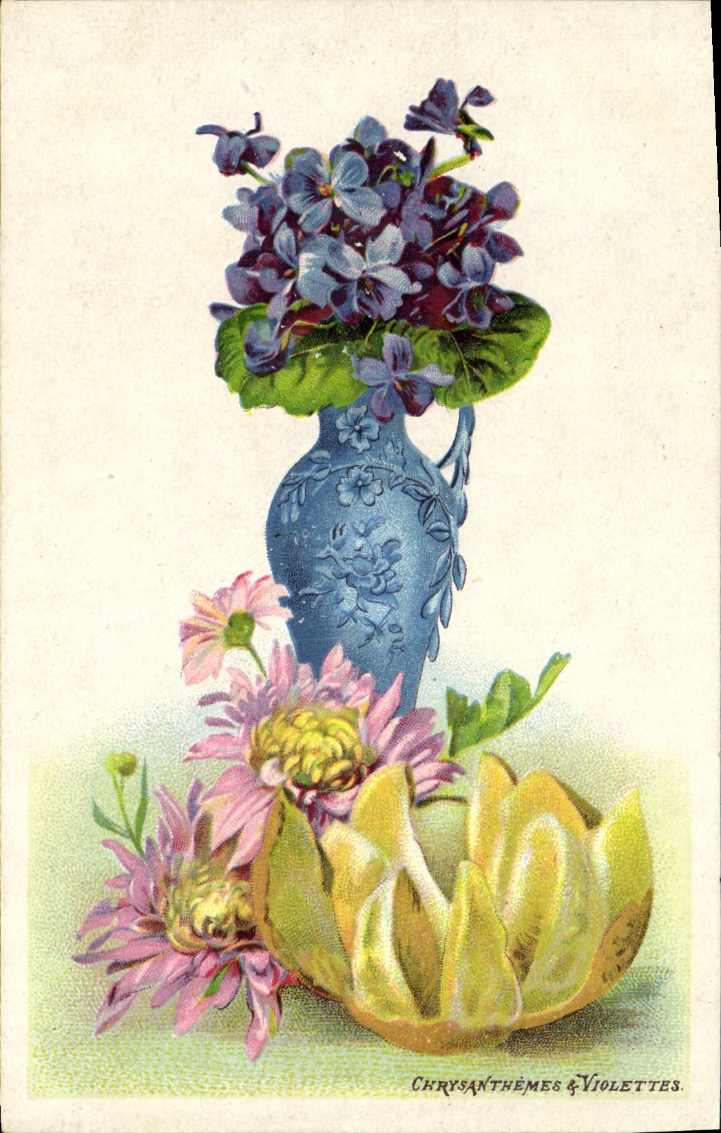 CPA Fantaisie Fleurs Chrysanthemes et violettes 